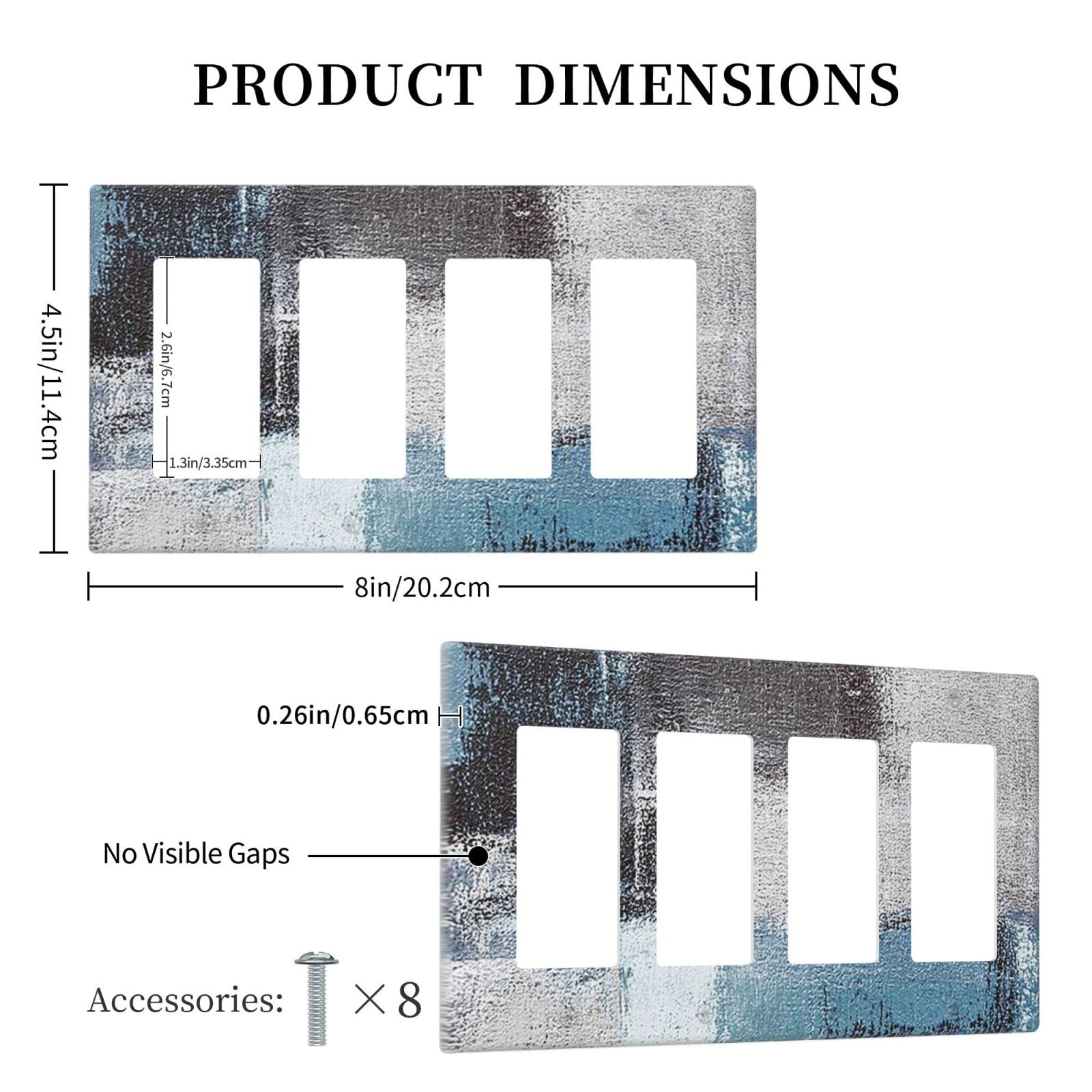 Abstract Blue Gray Black Quad Rocker Light Switch Cover - Decorative 4 Gang Wall Plate - Funny Lightswitch Faceplate 4.5 x 8.0 Inch - Perfect for Modern Homes, Offices & DIY Decor Projects