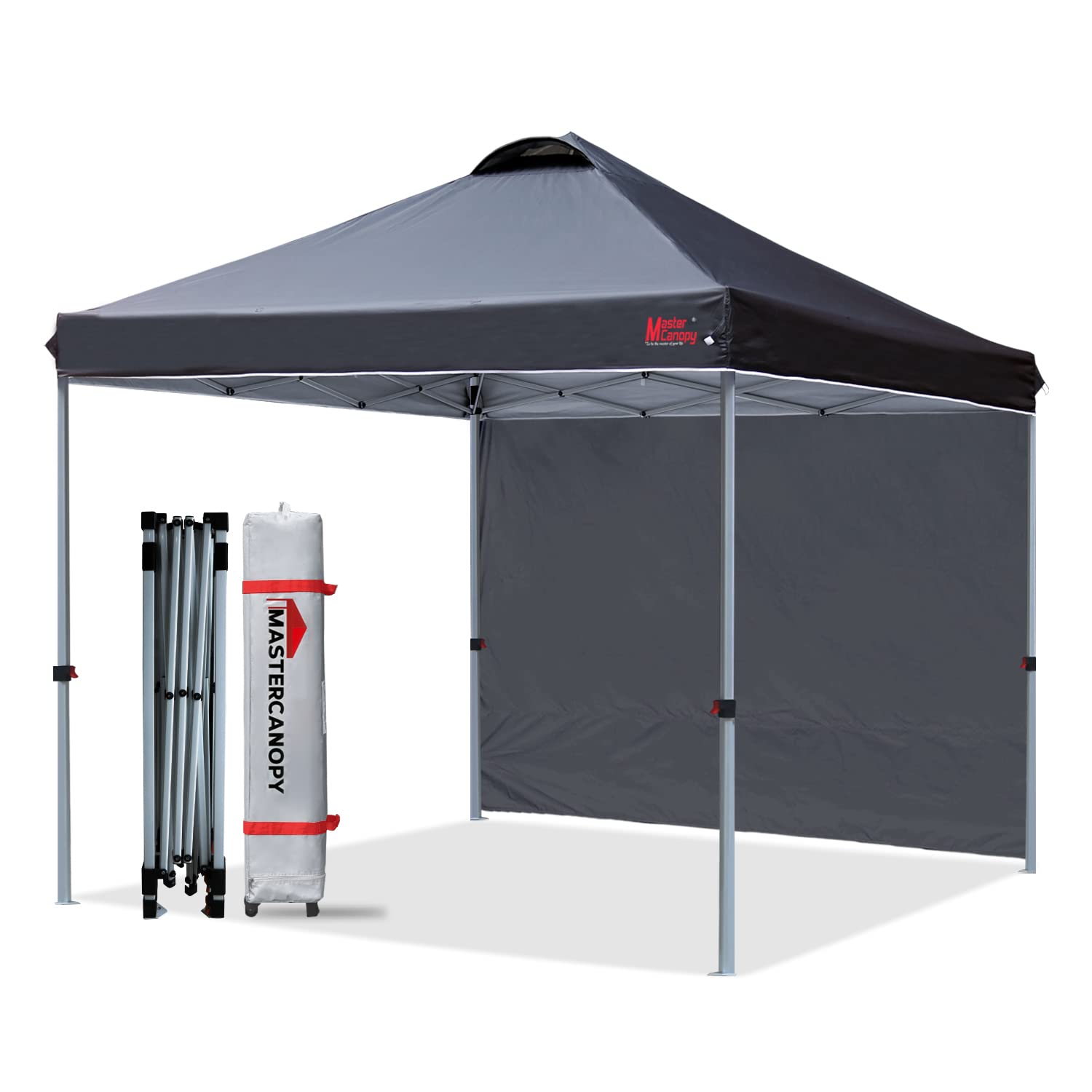 MASTERCANOPY Durable Ez Pop-up Canopy Tent with 1 Sidewall (6.6'x6.6', Black) - Perfect for Outdoor Events, Camping, Beach, and Backyard Parties