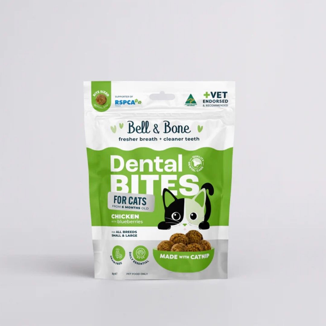 Bell & Bone Cat Dental Treats - Chicken & Blueberry Flavor, 80g | Healthy Teeth & Fresh Breath for Cats | Perfect for Training & Rewards