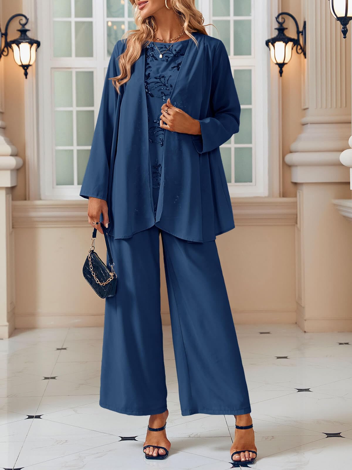 Elegant Women's 3-Piece Lace Pantsuit Set - Mother of Bride Formal Outfit for Weddings, Parties & Special Occasions