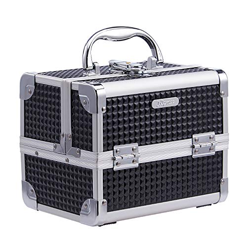 Joligrace Lockable Travel Makeup Train Case with Mirror - Portable Cosmetic Storage Box & Jewelry Organizer (Black, Small) - Perfect for Travel, Home Vanity & Professional Makeup Artists