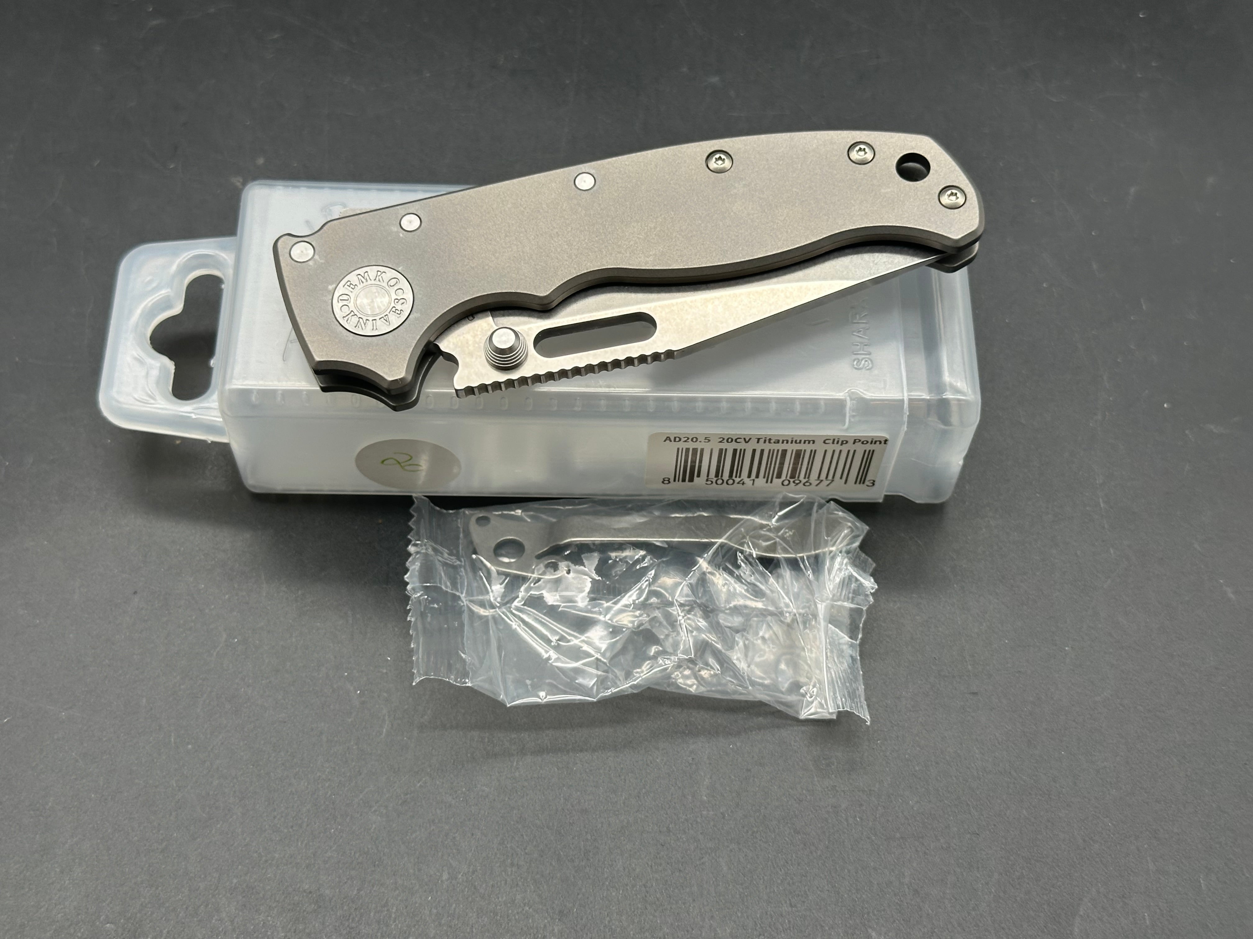 Demko AD20.5 Titanium Folding Knife with Clip Point Blade - Premium 20CV Steel for Outdoor Camping, Hunting & Everyday Carry (EDC)