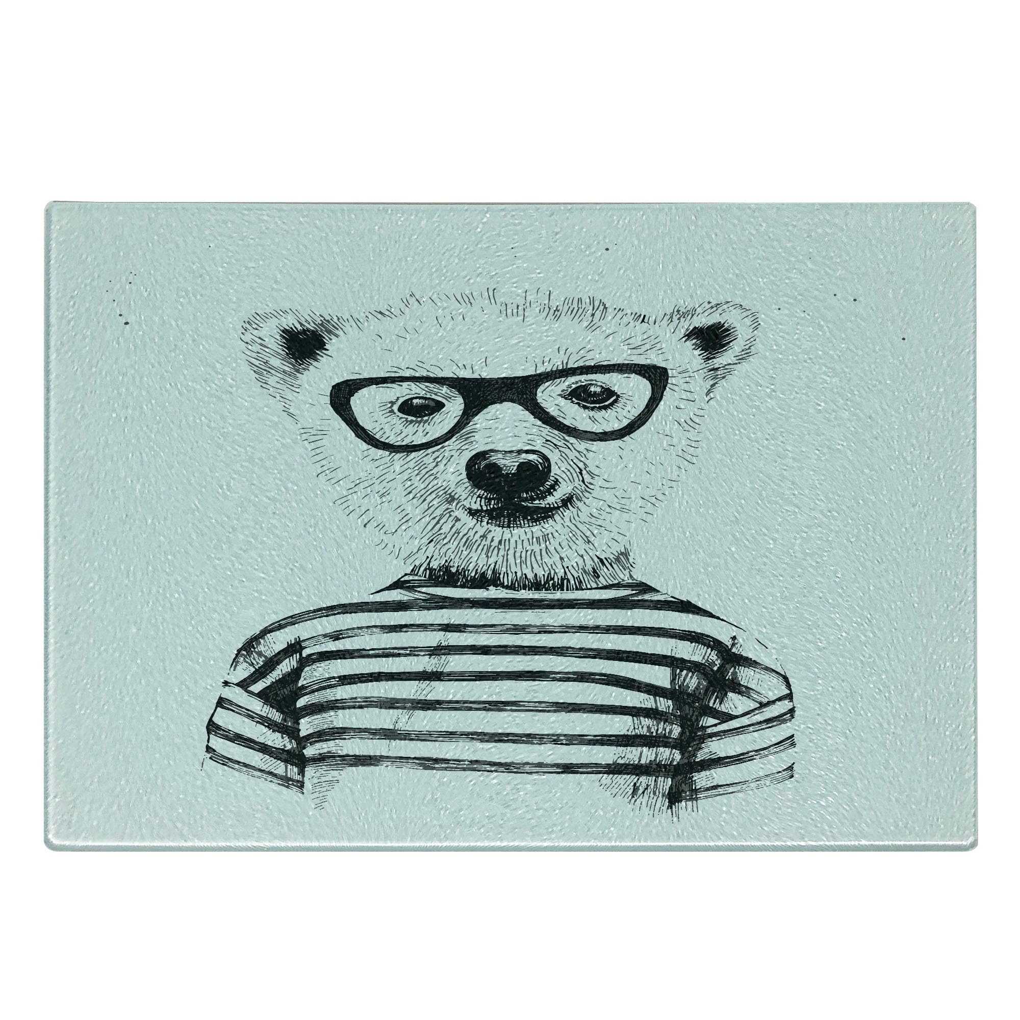 Ambesonne Animal Themed Glass Cutting Board - Hipster Bear in Glasses Art Print - Small Black & White Tempered Glass Serving Board for Kitchen, Charcuterie & Party Platters - Unique Gift for Foodies & Home Chefs