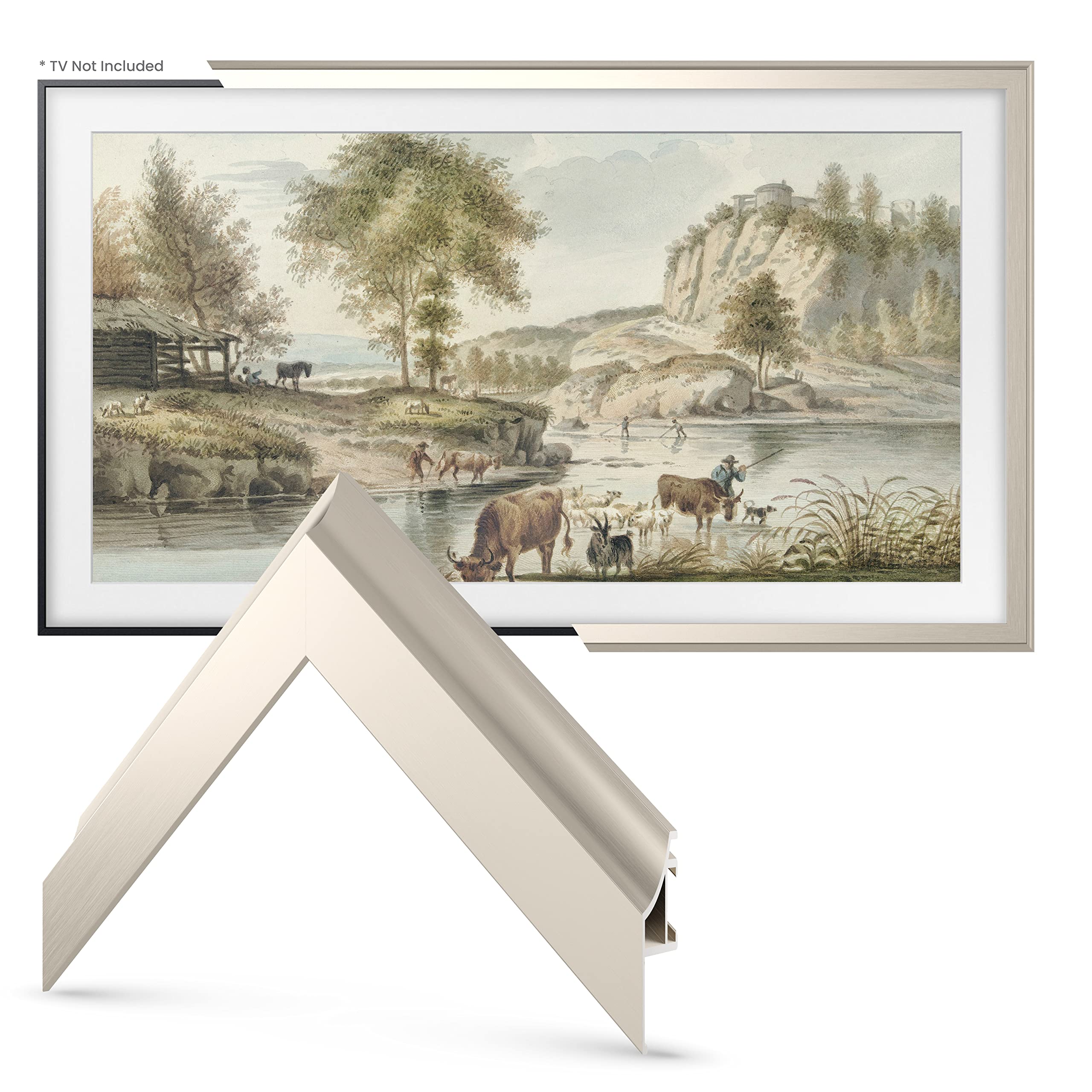 Premium Alloy TV Frame - German Silver Bezel for Samsung The Frame TV (43 Inch, 2021-2025 Models) - Elegant Living Room Decor & Home Theater Upgrade