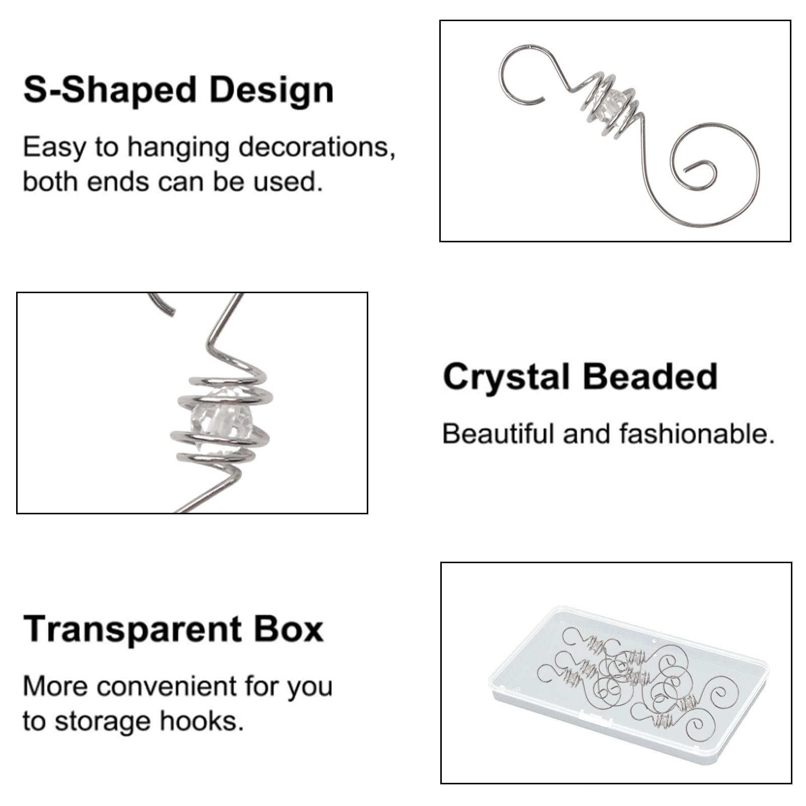 INCREWAY 24-Pack Transparent Beaded Ornament Hooks - Spiral Metal Wire Christmas Tree Hangers with Acrylic Crystal Beads for Holiday Decorations | Perfect for Hanging Ornaments, DIY Crafts & Home Holiday Decor