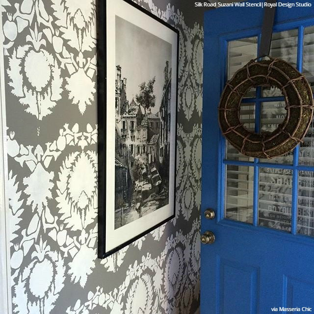 Handmade Silk Road Suzani Wall Stencil - Traditional Floral Pattern for DIY Home Decor, Wall Painting & Boho Interior Design