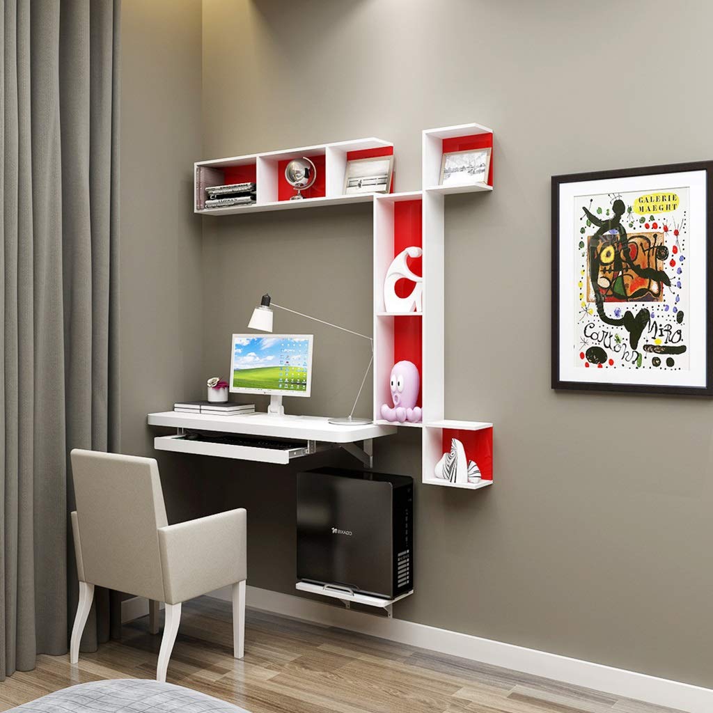 Wall-Mounted Floating Computer Desk - Adjustable Keyboard Tray & Sturdy Main Frame, 80cm Compact Study Writing Desk for Home Office, Bedroom, or Small Spaces - Perfect for Remote Work, Gaming & Laptop Use