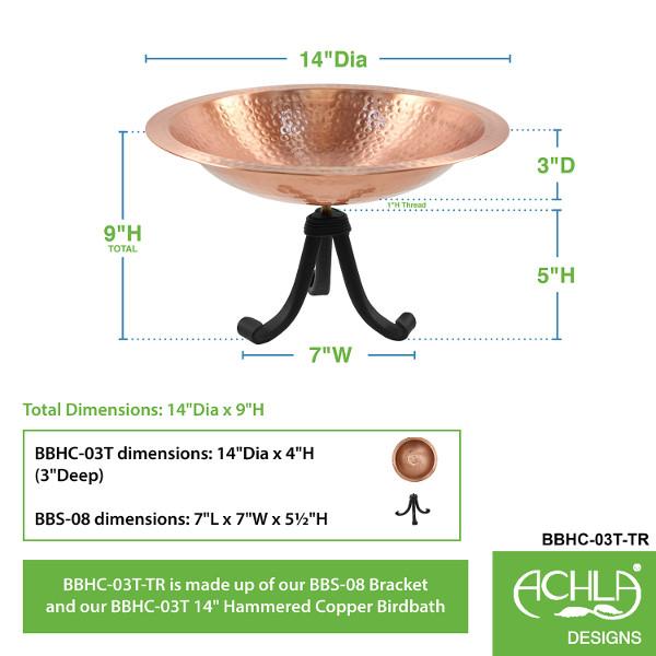 Handmade Hammered Solid Copper Birdbath for Garden - Outdoor Decorative Bird Bath with Rustic Patina Finish - Perfect for Attracting Birds to Your Backyard, Patio or Garden Decor