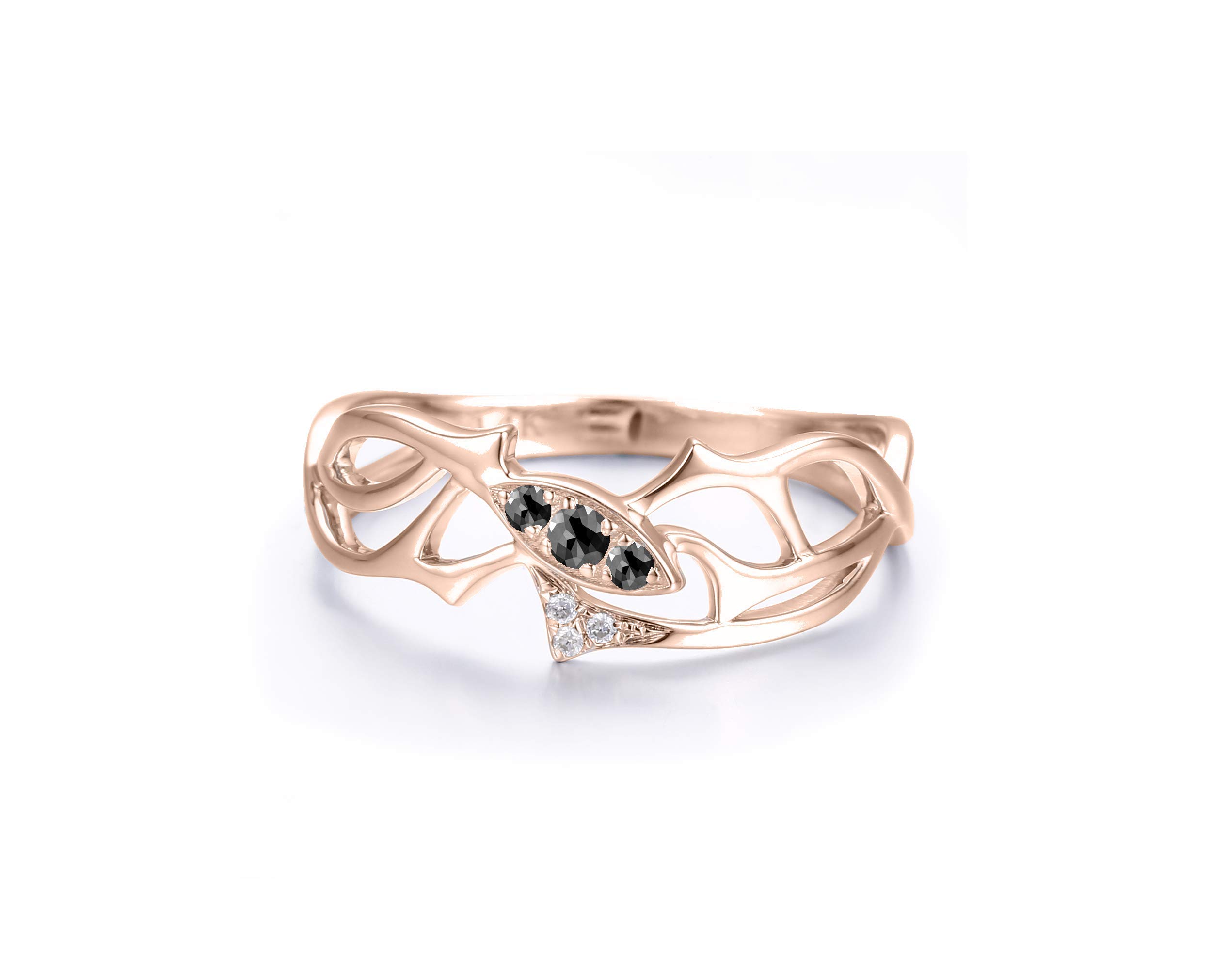 14K Rose Gold Black Diamond Gothic Thorn Engagement Ring for Women - April Birthstone Wedding Band, Dark Romance Jewelry, Unique Anniversary Gift | Perfect for Gothic Weddings, Boho Chic Style, Dark Aesthetic Fashion, Alternative Proposals & Special Occasions | Ideal for Gothic Brides, Dark Romance Lovers & Unique Jewelry Collectors | Great for Engagement, Wedding, Anniversary, Valentine's Day & Gothic-Themed Events