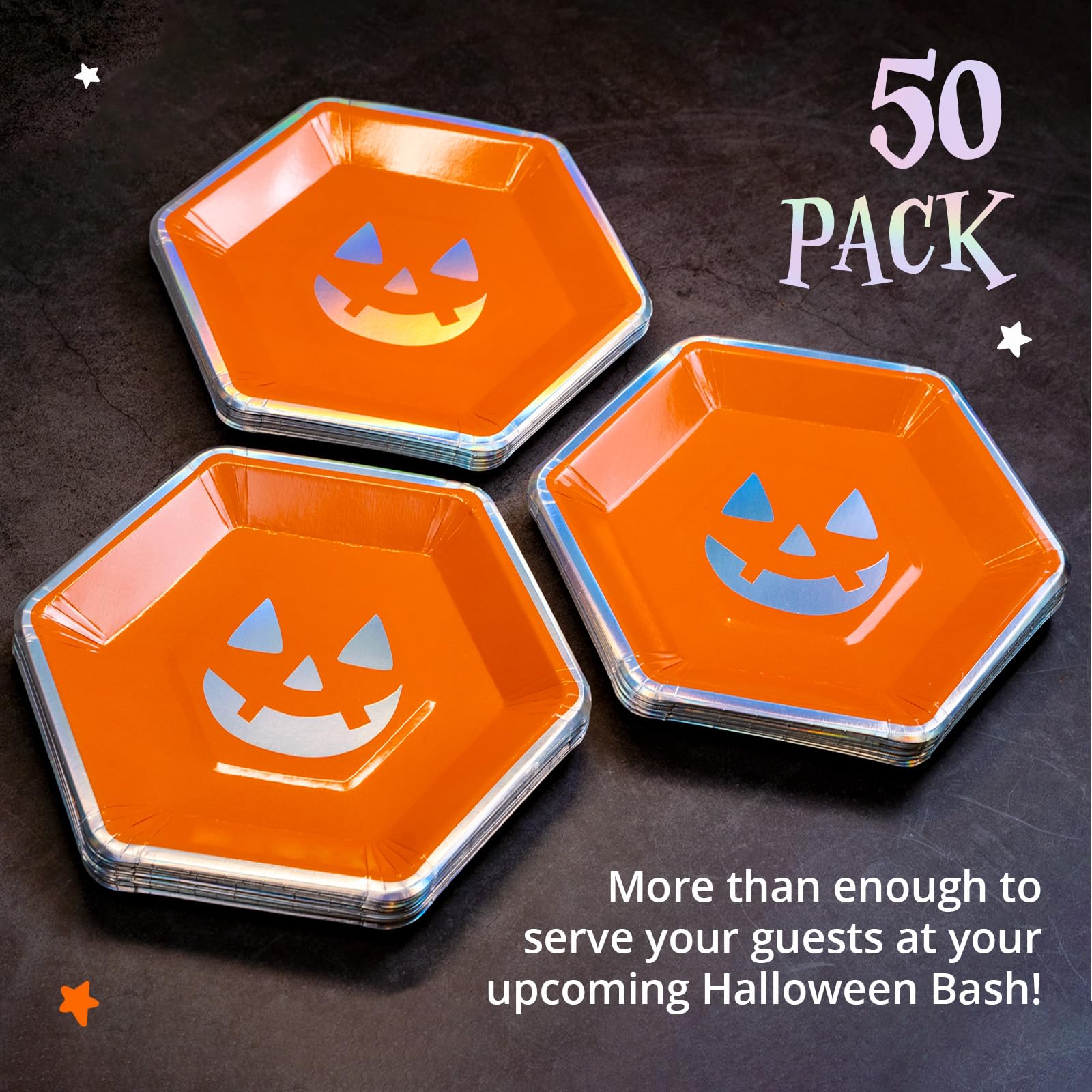 MATICAN 50-Pack Halloween Pumpkin Disposable Paper Plates - 8 Inch Party Plates for Halloween Decorations, Fall Celebrations & Thanksgiving Dinner Supplies