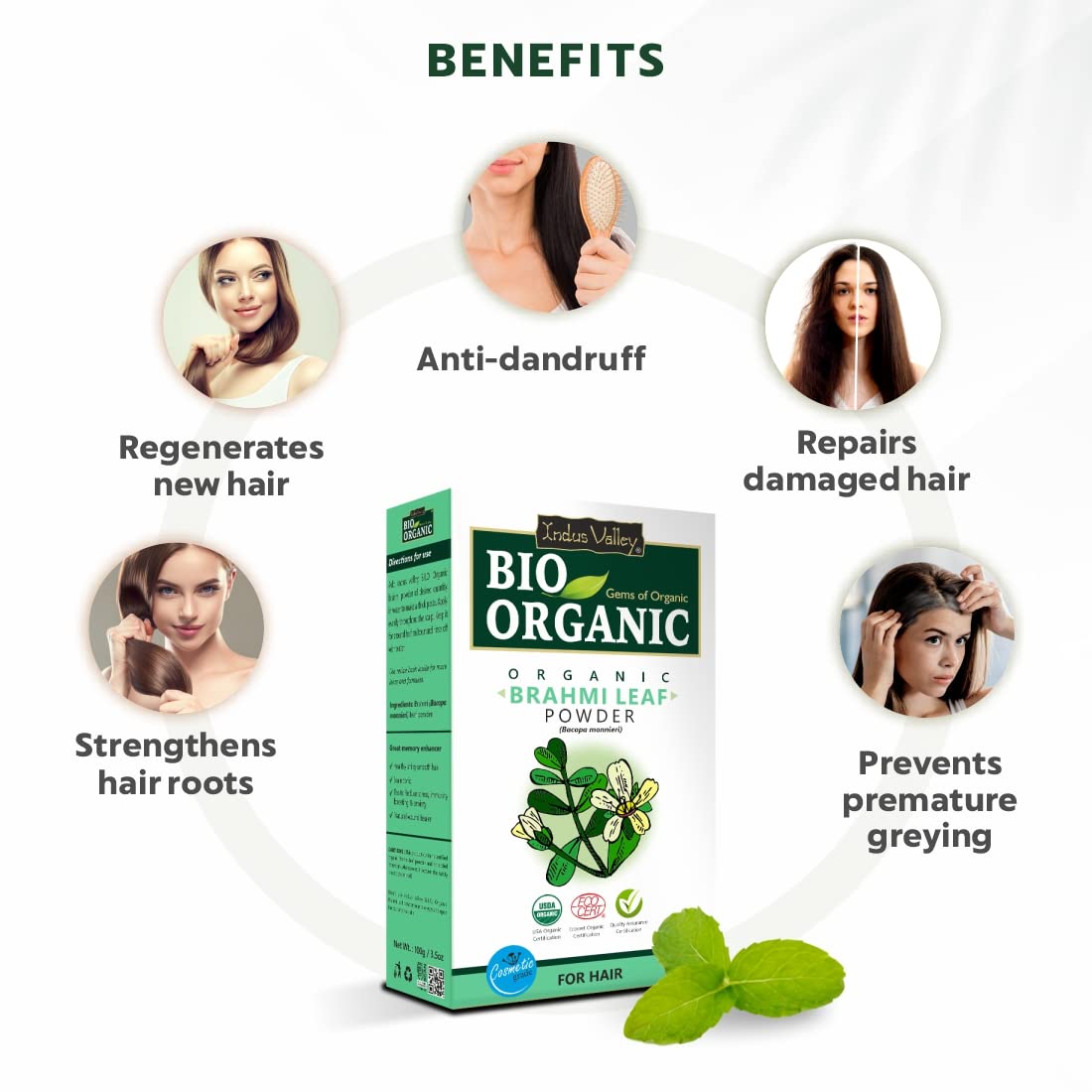 INDUS VALLEY 100% Organic Brahmi Powder | Bacopa Monnieri for Hair Growth & Scalp Care - Natural Ayurvedic Hair Treatment (100g) | Promotes Healthy Hair, Reduces Dandruff & Stimulates Follicles - Perfect for DIY Hair Masks & Ayurvedic Hair Care Routines