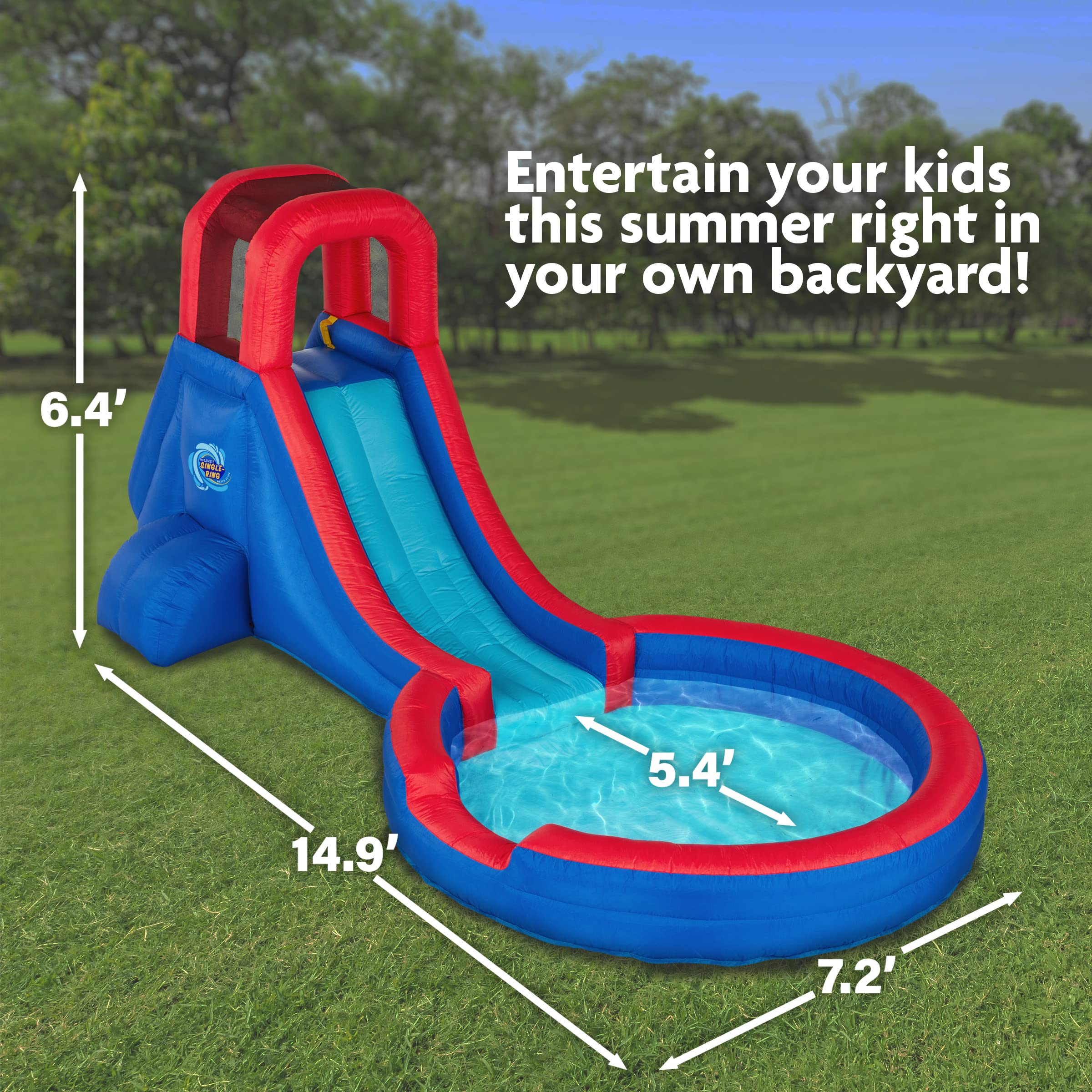 Sunny & Fun Heavy-Duty Inflatable Water Slide with Climbing Wall & Deep Pool - Easy Setup Outdoor Water Park for Kids & Adults - Includes Air Pump & Carrying Case - Perfect for Backyard Parties, Summer Fun & Family Gatherings