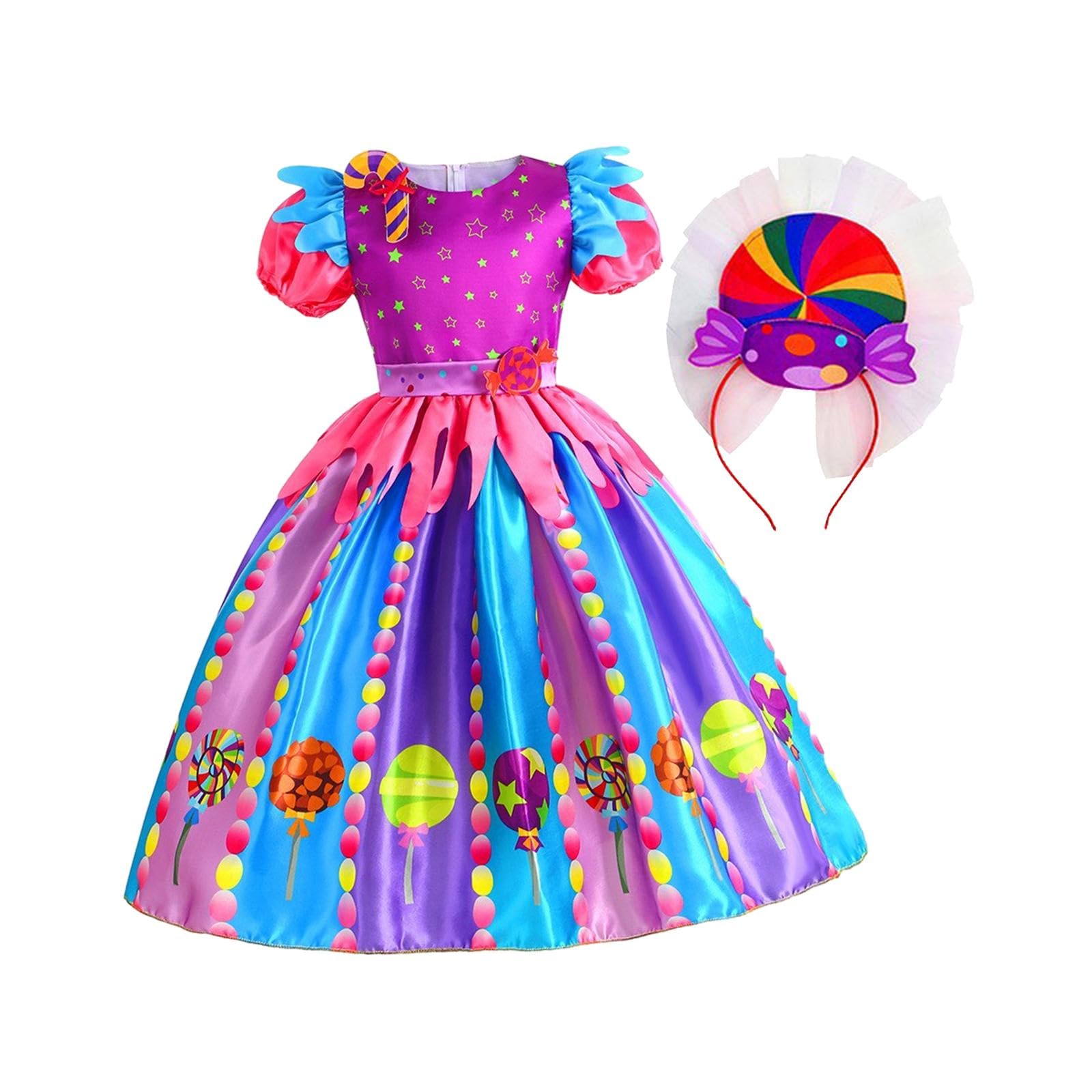 Colaxi Girls Candy Lollipop Dress - Rainbow Princess Fancy Costume for Halloween, Birthday Party, Cosplay & Wedding (Size 120) | Perfect for Dress Up, Role Play & Special Occasions