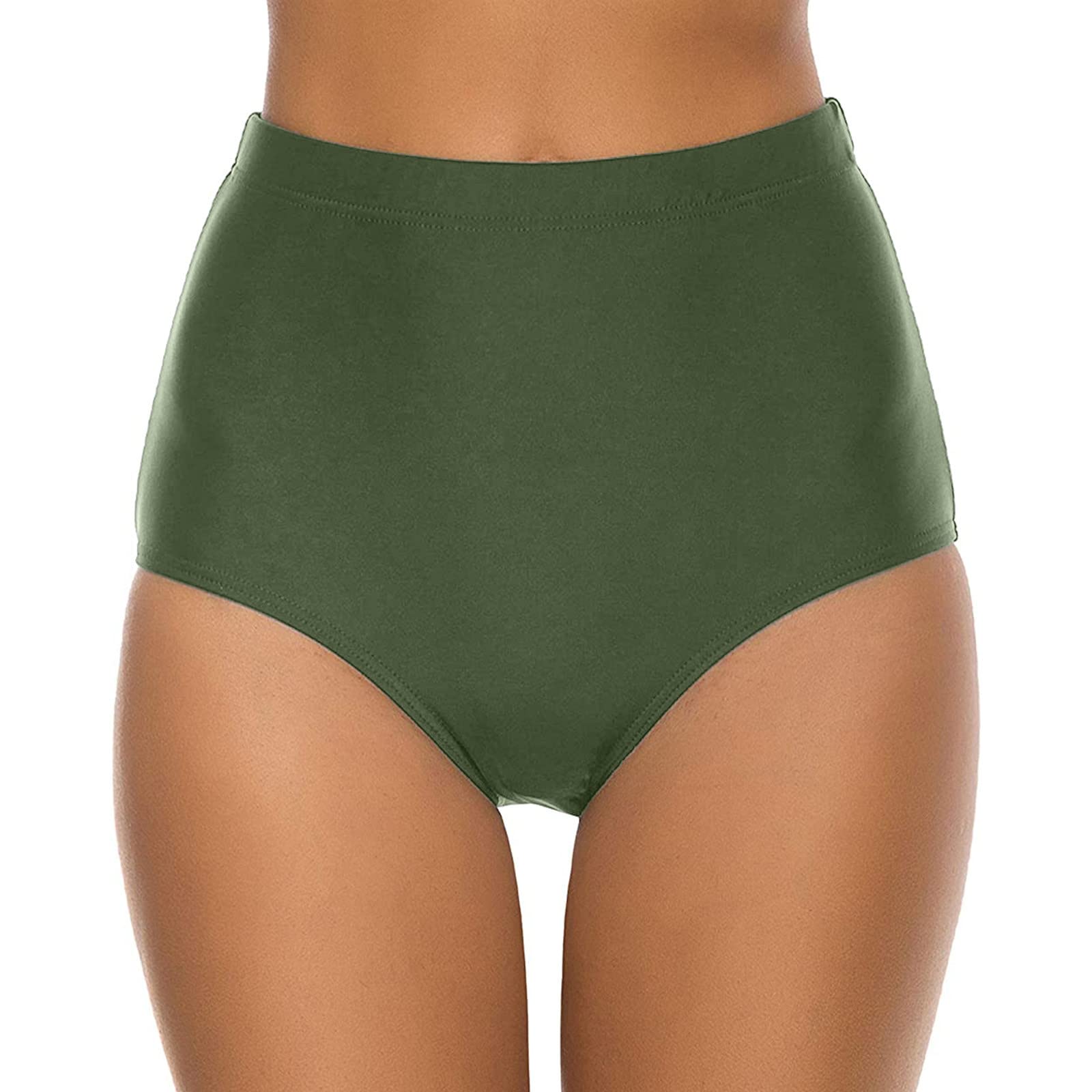 High Waisted Bikini Bottoms - Ruched Swim Shorts for Beach & Running