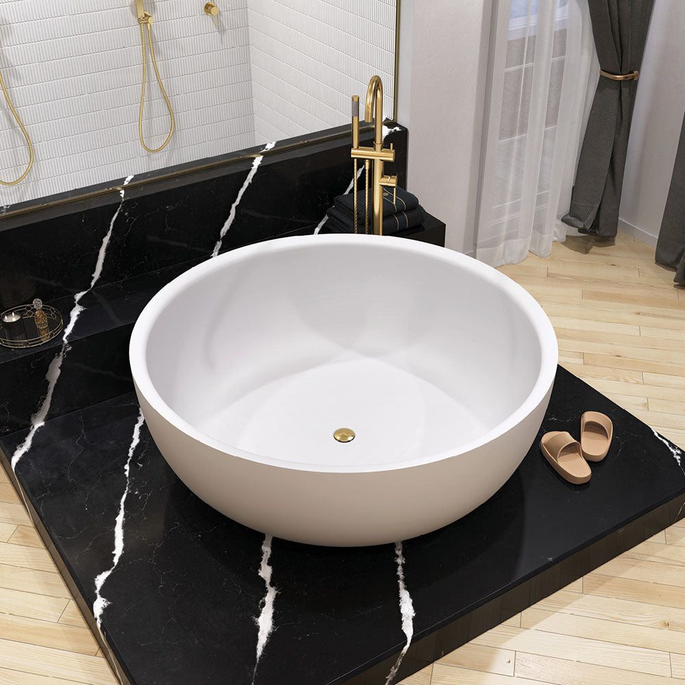 Fienza ST13 Shinto Cast Stone Solid Surface Bathtub 1350mm, Matte White - Perfect for Modern Bathrooms, Spa-Like Relaxation at Home