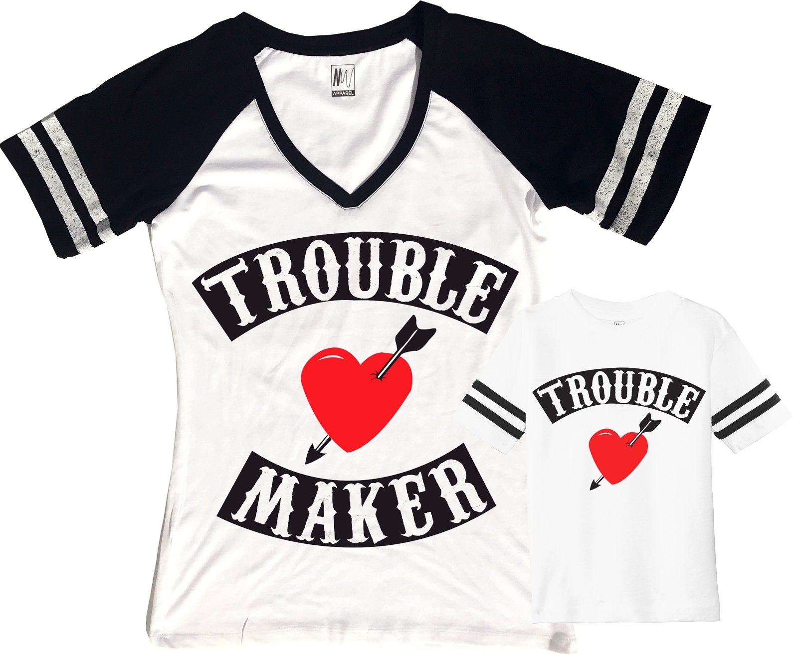 Funny Trouble Maker Mom & Baby Boy Matching T-Shirt Set - White Cotton Tees for Mother and Son - Perfect for Family Photos, Holidays & Matching Outfits