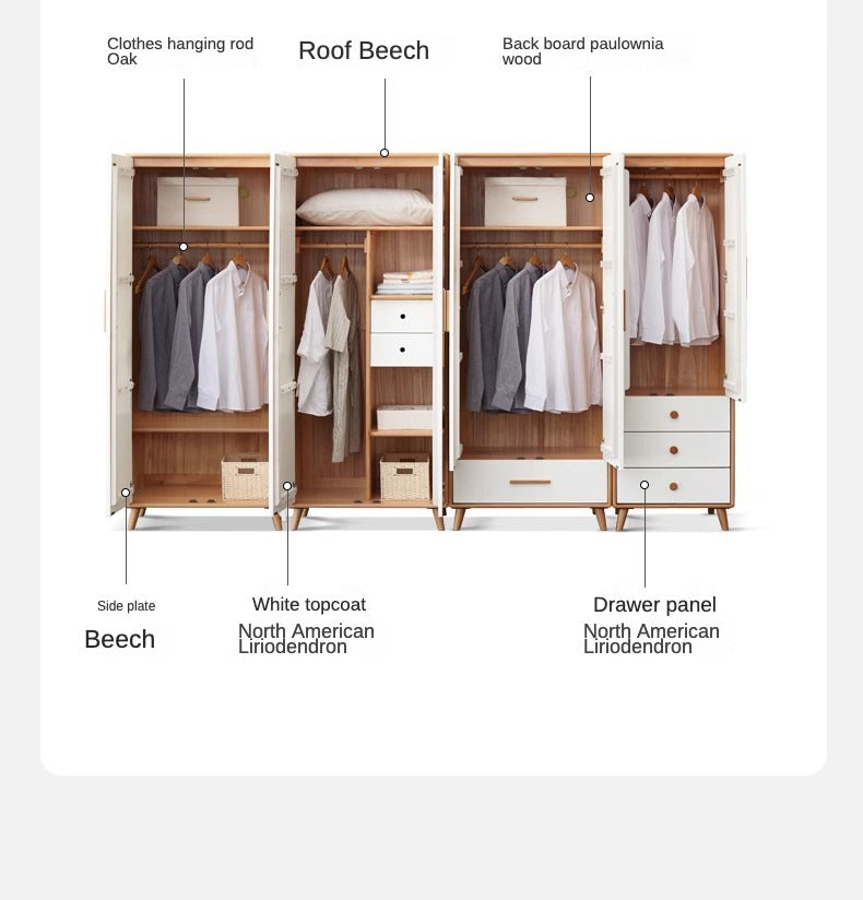 Solid Beech Wood Wardrobe Set - Modern Closet Organizer for Bedroom, Living Room & Office Storage