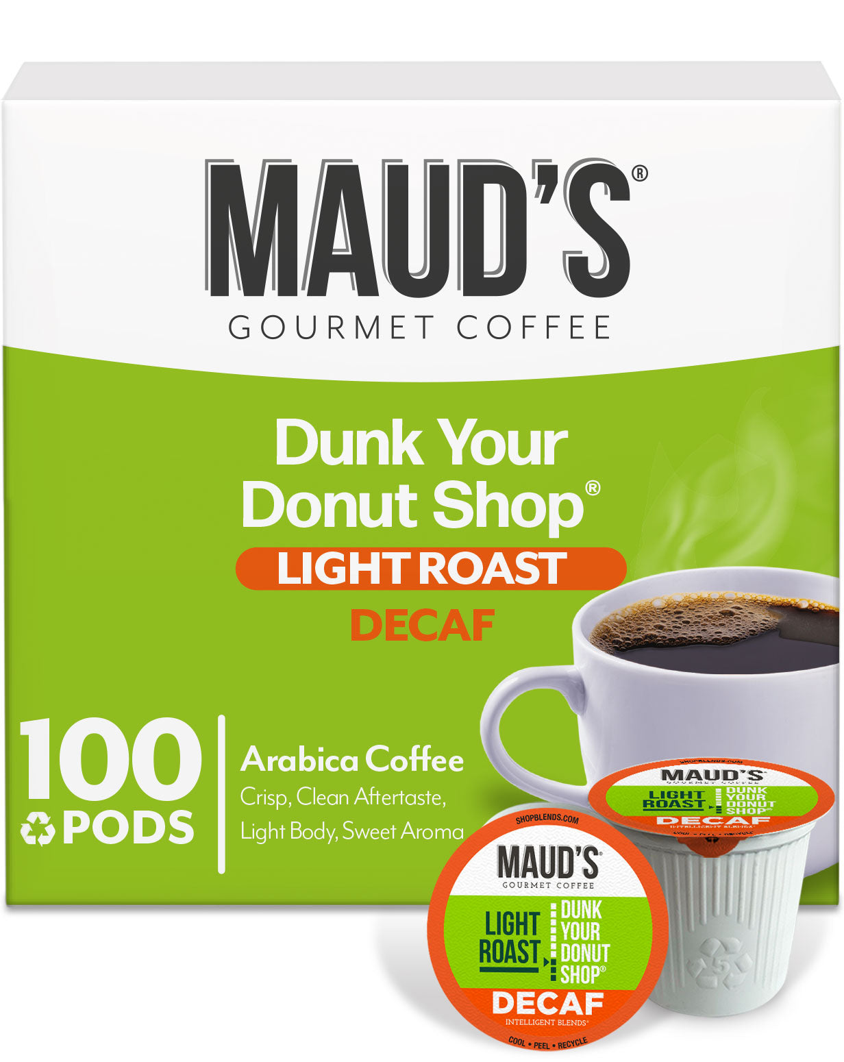 Maud's Decaf Donut Shop Light Roast Coffee Pods - Compatible with Keurig 2.0 - Smooth Low Acid Coffee for Morning Brew & Office Use