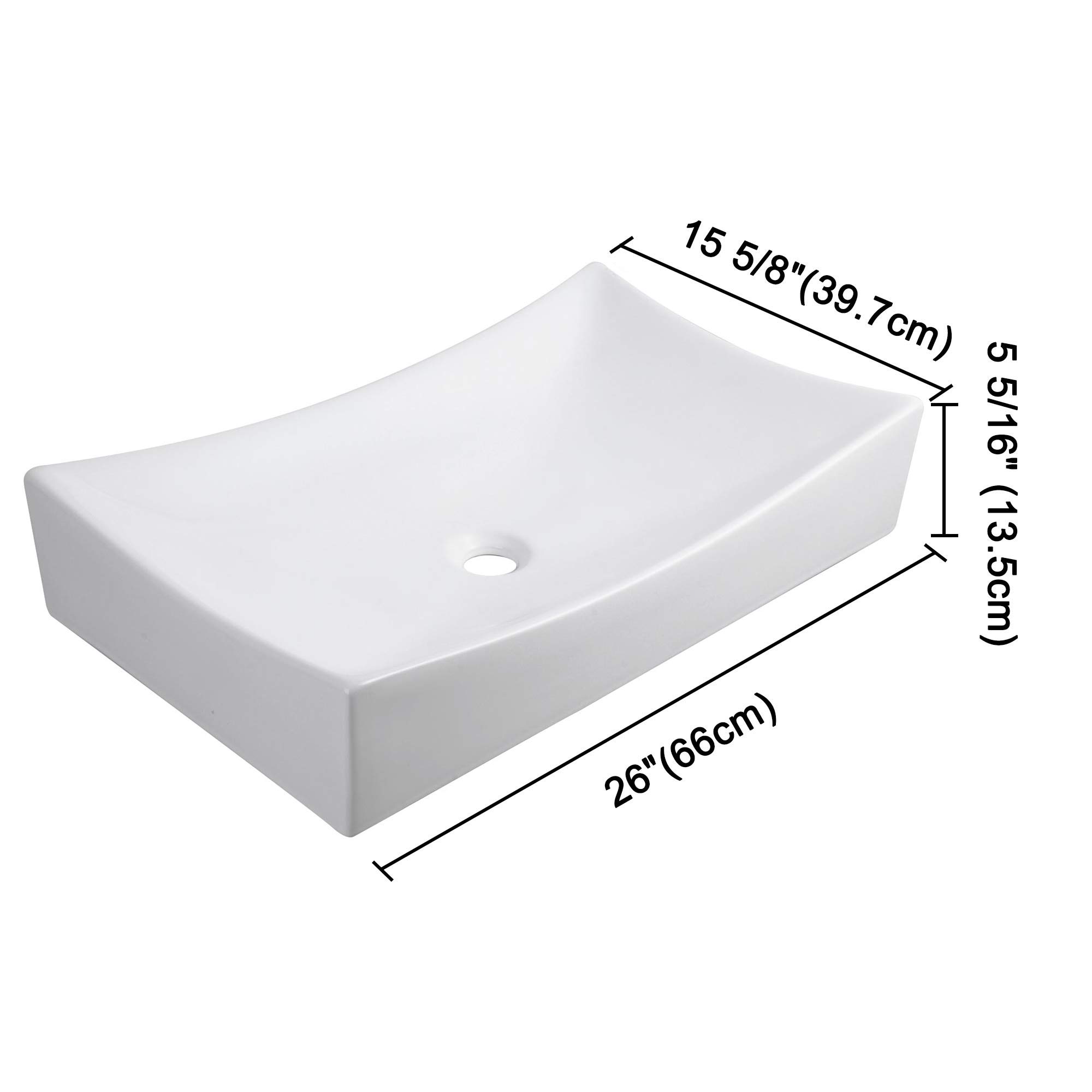 26x15 Inch White Porcelain Rectangle Vessel Sink with Pop-Up Drain - Modern Above Counter Bathroom Sink for Vanity & Powder Room | Durable Ceramic Design