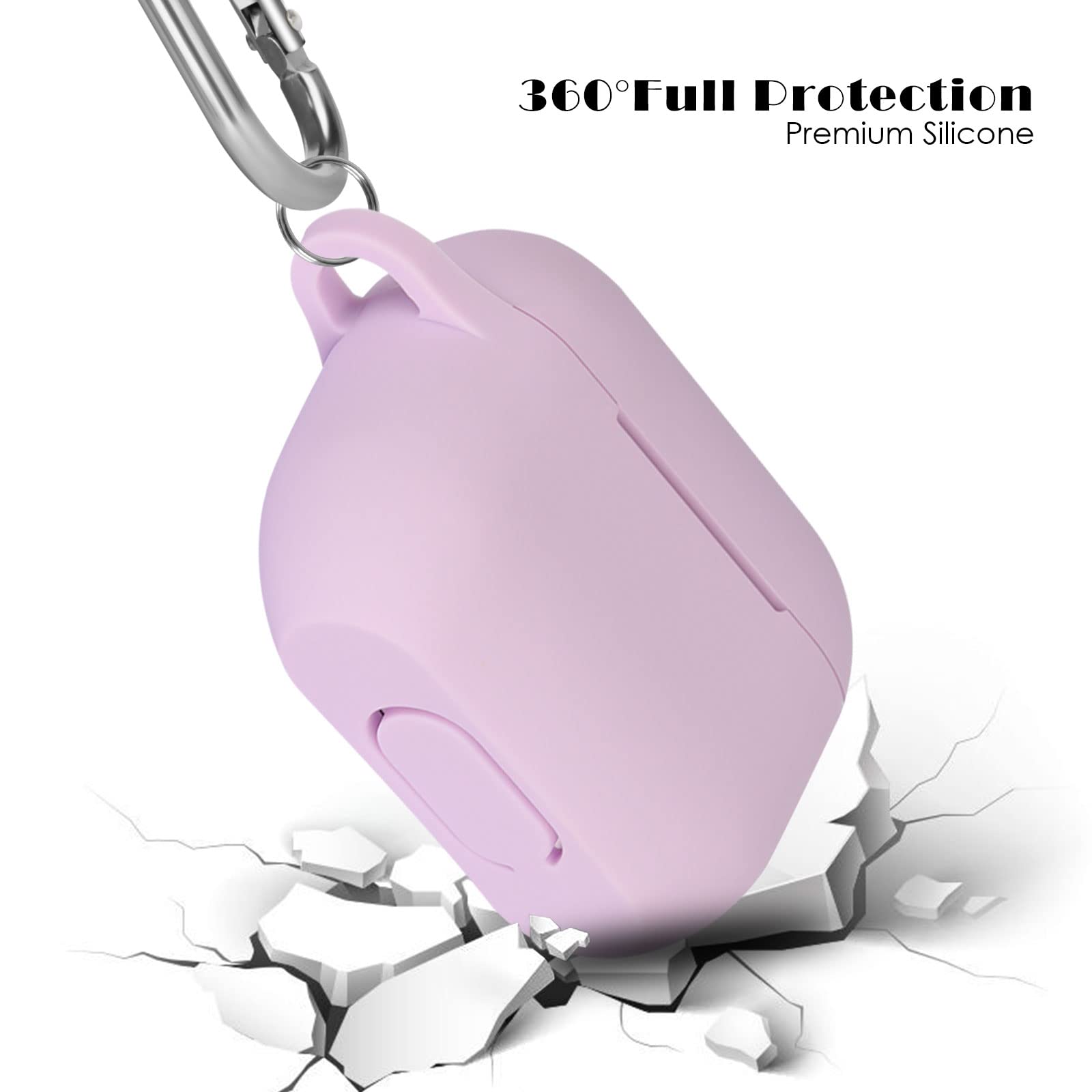 Premium Soft Silicone Shock-Absorbing Case for AirPods Pro (2019/2021) - Lavender Protective Cover with Carabiner Clip & Visible LED Light | Perfect for Gym, Travel, and Everyday Use