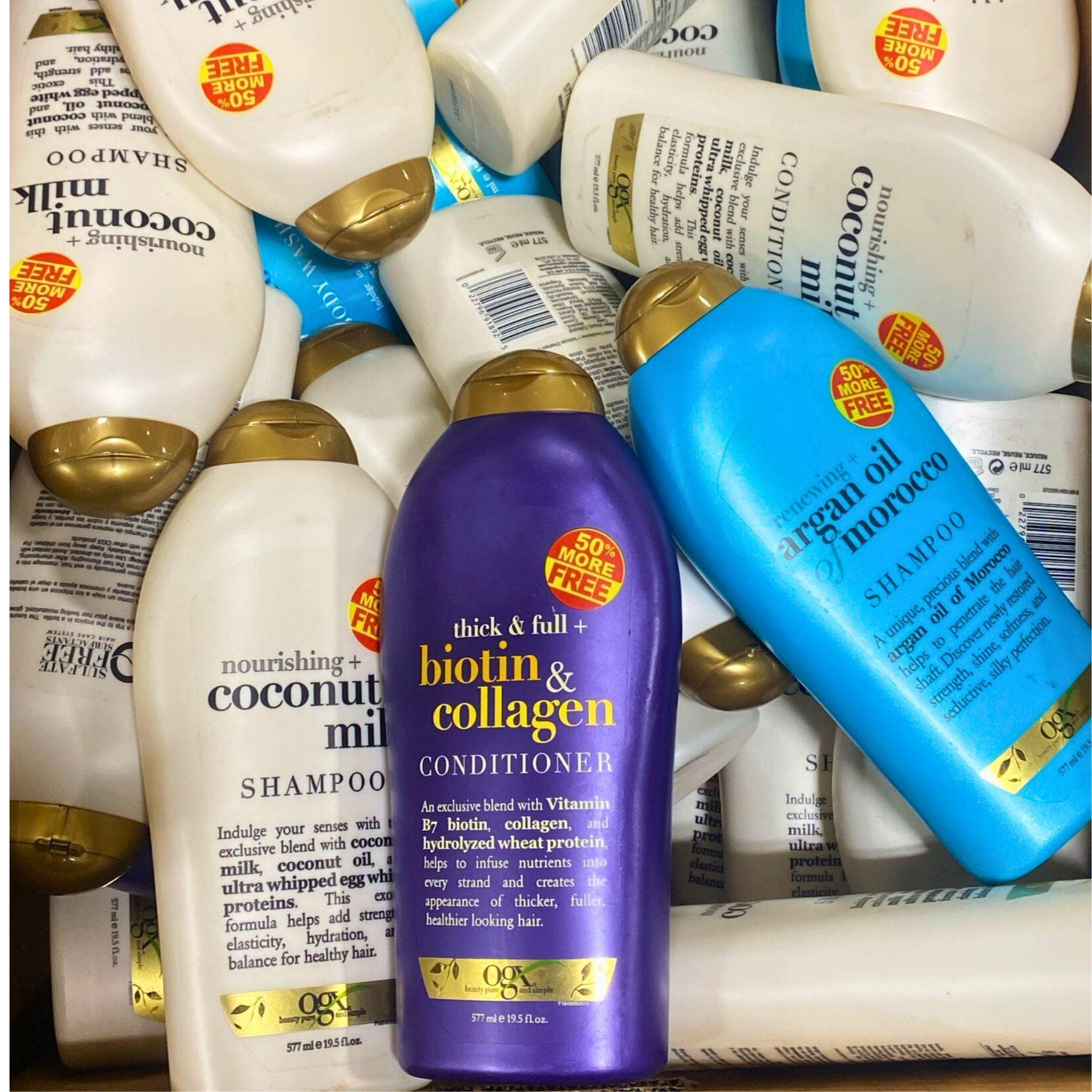OGX Assorted Shampoo & Conditioner Set - 19.5OZ (30 Pack) with Coconut, Argan Oil & Biotin for Hydration & Volume - Perfect for Salon Quality Hair Care at Home, Travel & Gifts