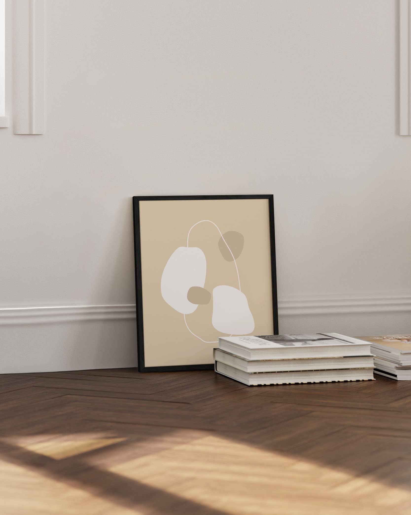 HAUS AND HUES Neutral Abstract Wall Art - Minimalist Geometric Modern Decor with Floating Ovals, Black Framed Art Print (12x16) - Perfect for Living Room, Bedroom, Office & Home Decor
