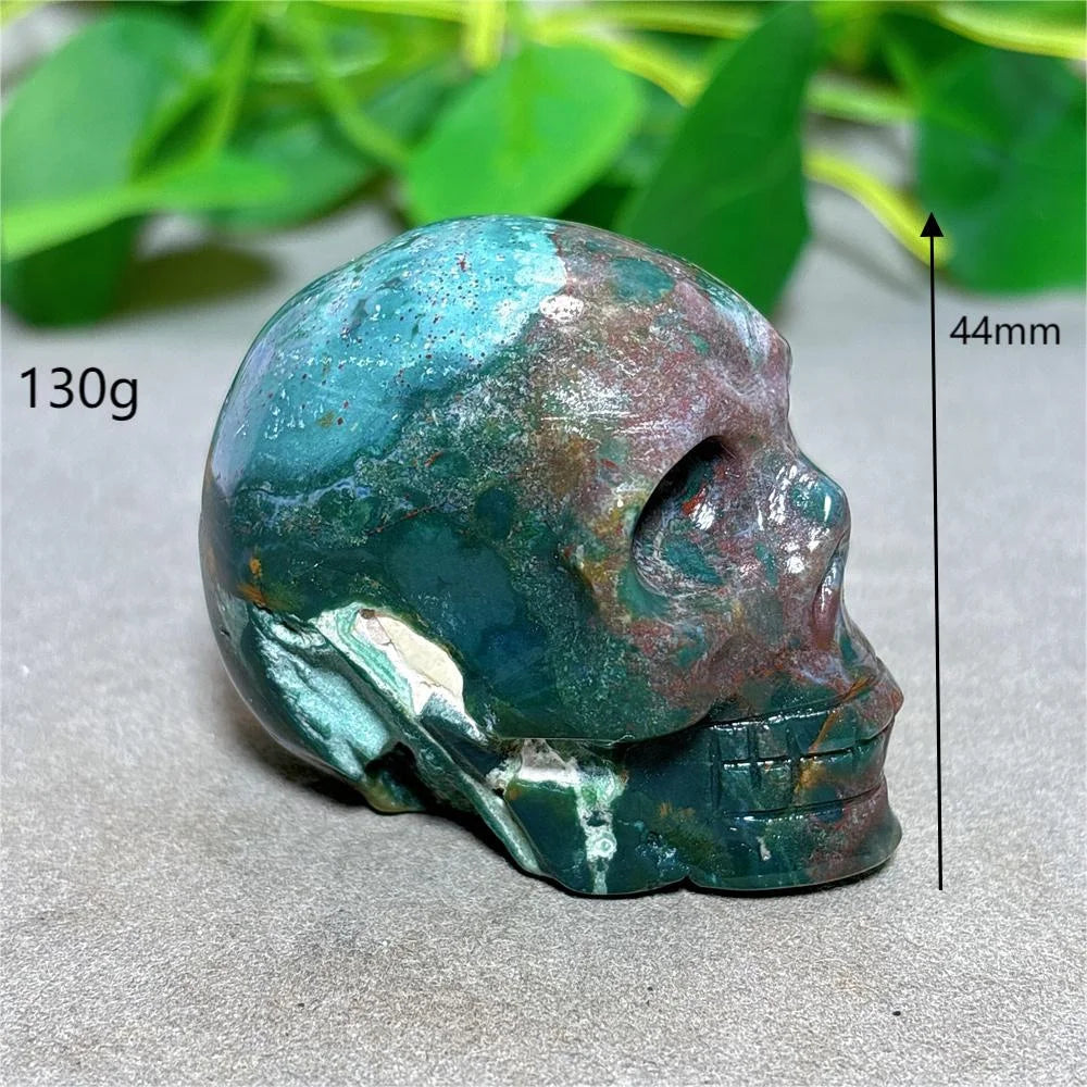 Natural Ocean Jasper Skull Crystal - Healing Quartz Stone for Reiki, Meditation & Spiritual Energy - Handcrafted Home Decor & Unique Gift for Crystal Lovers (Perfect for Yoga Spaces, Altars & Healing Rooms)