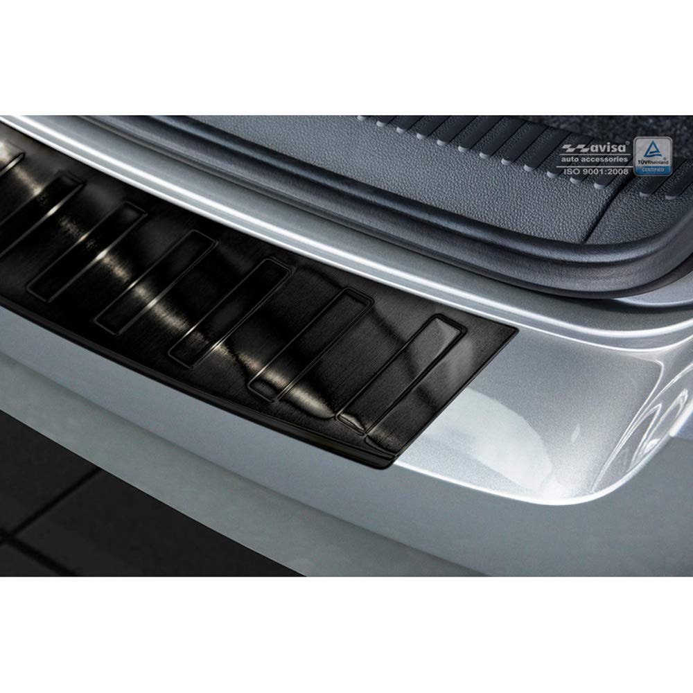 Skoda Fabia III Combi 2015 Rear Bumper Protector - Black Stainless Steel with Ribs Design | Durable Car Accessory for Scratch Protection & Style Enhancement | Perfect for Parking Safety & Vehicle Customization