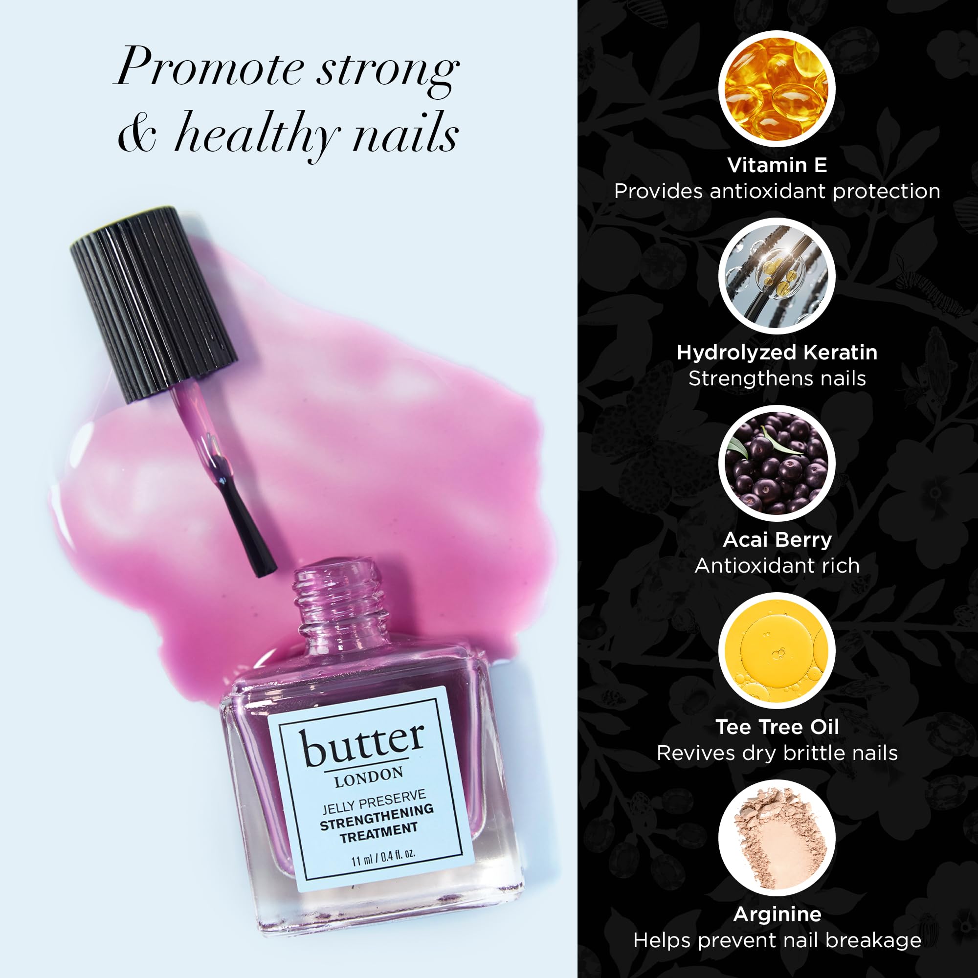 Butter London Nail Strengthener for Damaged Nails - Jelly Preserve Translucent Nail Polish to Strengthen, Nourish & Rejuvenate Nail Beds - Best Nail Care Treatment for Weak, Brittle Nails - Perfect for Salon & Home Manicures