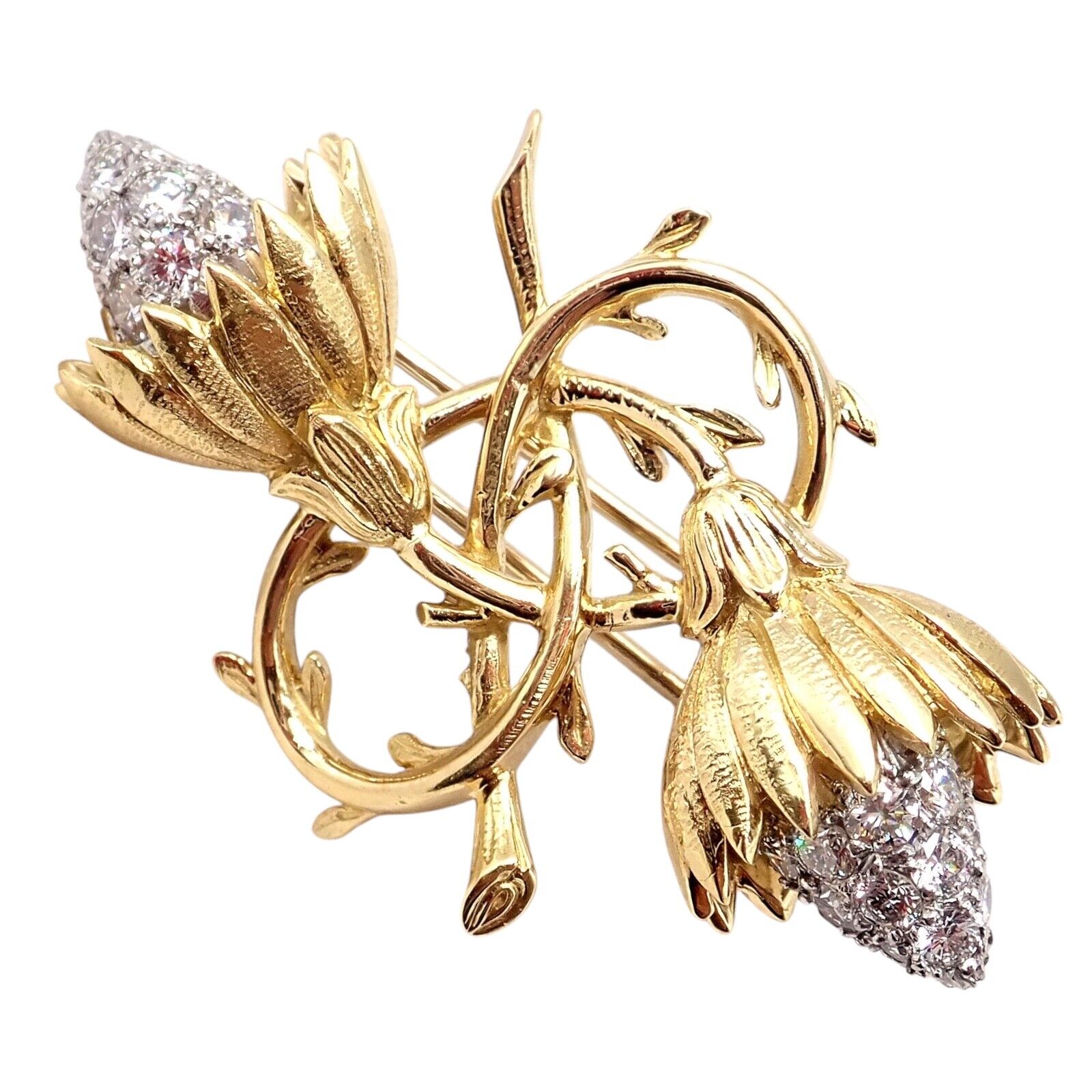 Authentic Tiffany & Co Schlumberger 18K Yellow Gold & Platinum Diamond Brooch Pin - Luxury Jewelry Gift for Women, Perfect for Weddings & Special Occasions