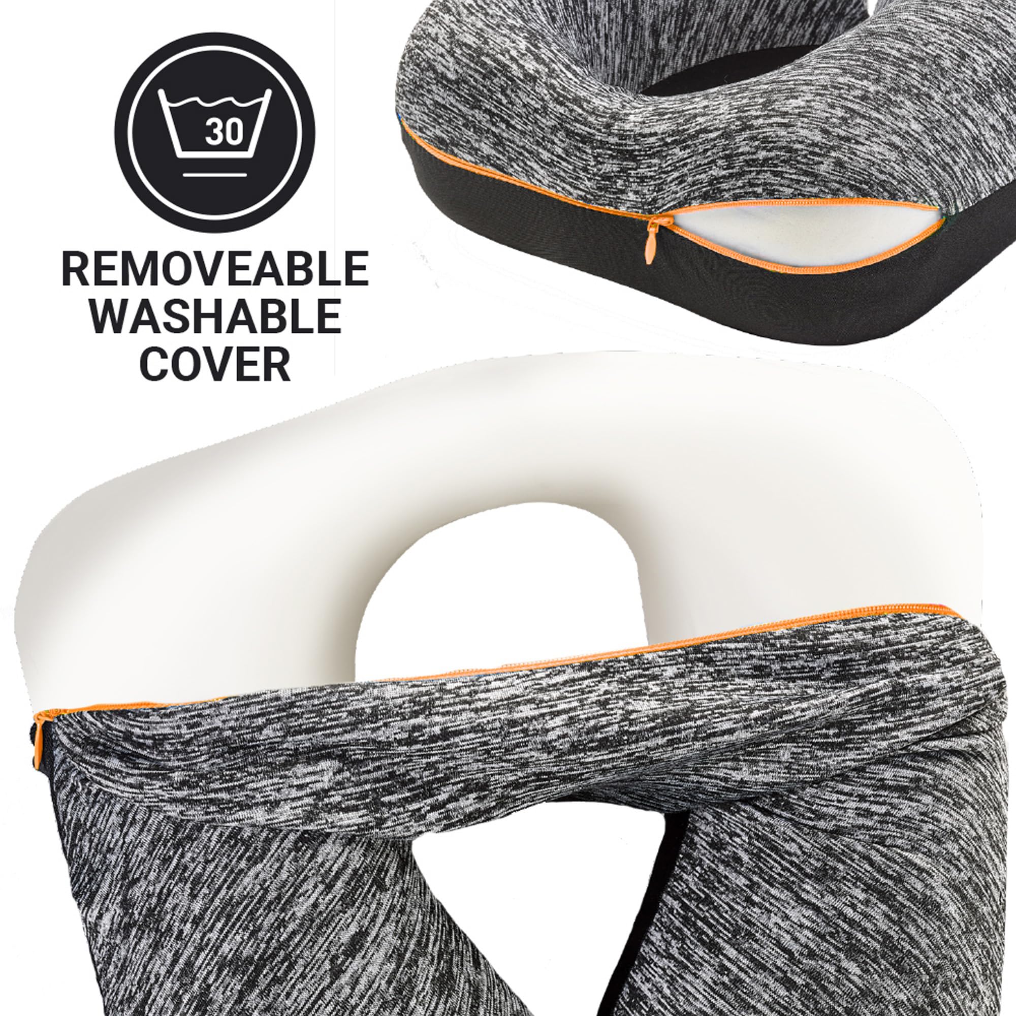 ZZZ's Comfortable Memory Foam Neck Pillow for Travel & Commuting - Airplane, Car, Bus & Gaming Support - Made in USA (Orange) | Perfect for Long Flights, Road Trips & Office Naps