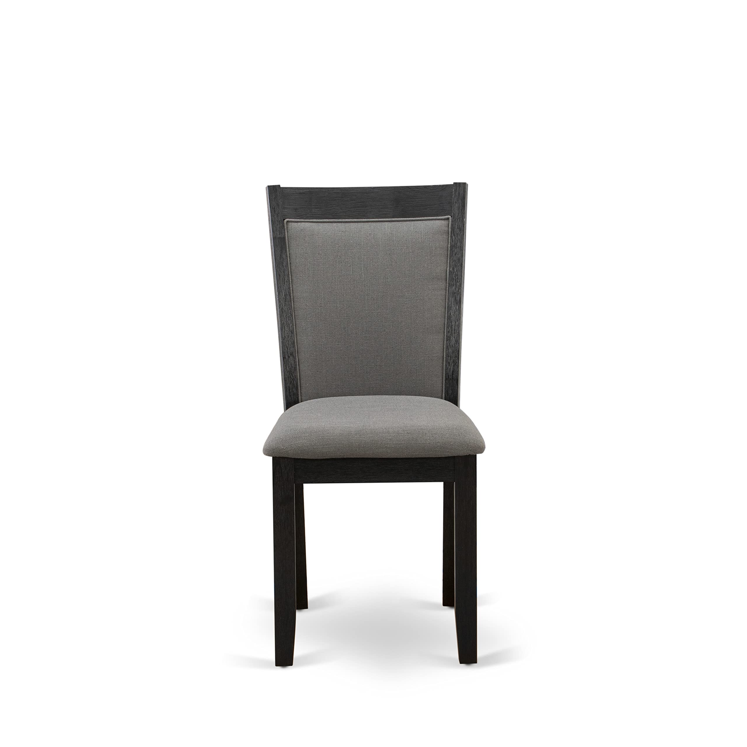 East West Furniture 3-Piece Small Dinette Set - 42x42 Inch Round Pedestal Dining Table with 2 Dark Gotham Grey Linen Upholstered Chairs, Wirebrushed Black Finish | Perfect for Small Spaces, Apartments, Breakfast Nooks & Cozy Dining Areas