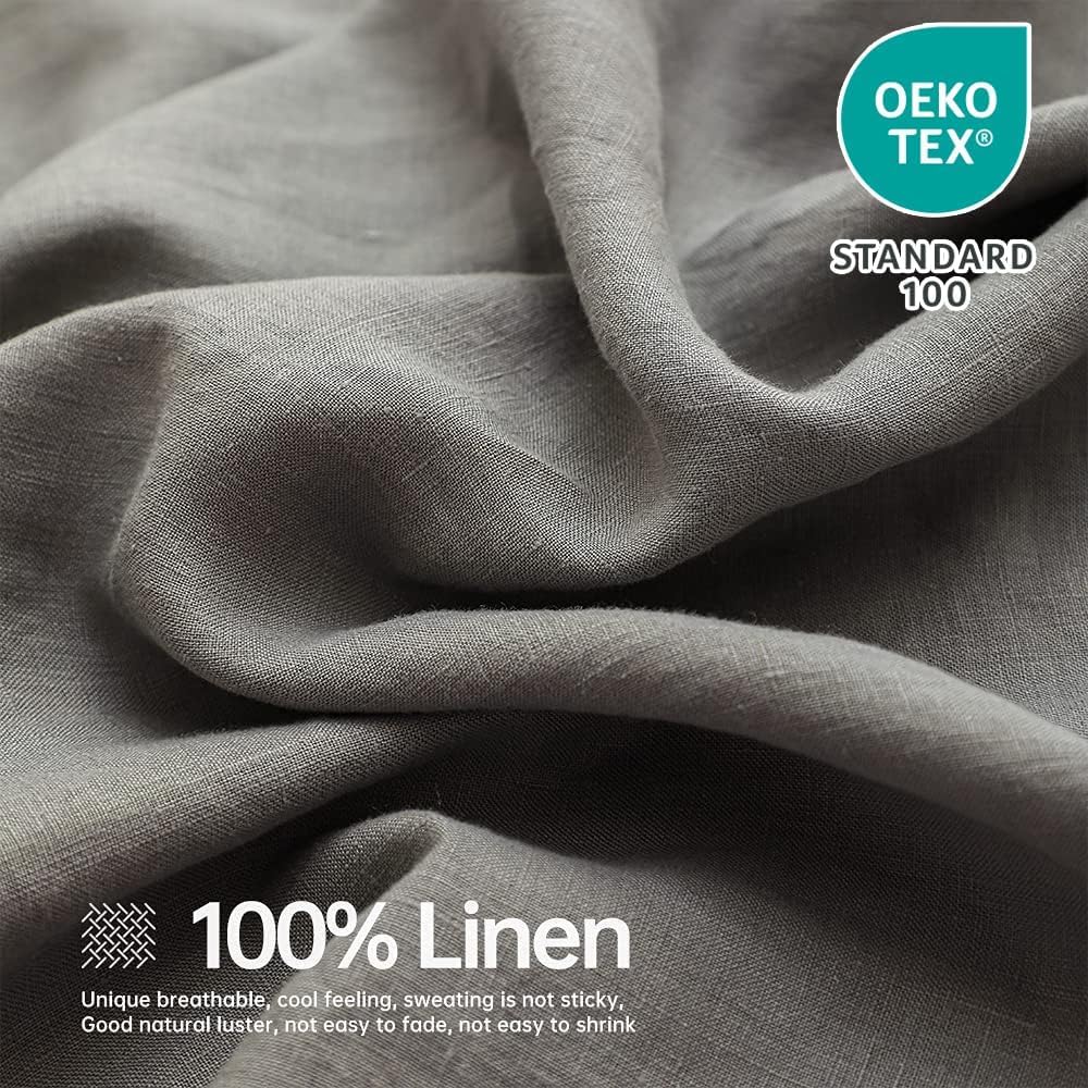 Premium 100% French Linen Sheet Set King Size - 4 Piece Breathable & Durable All-Season Bedding - Natural Grey Luxury Bed Sheets for Comfortable Sleep - Perfect for Master Bedroom, Guest Room & Vacation Homes