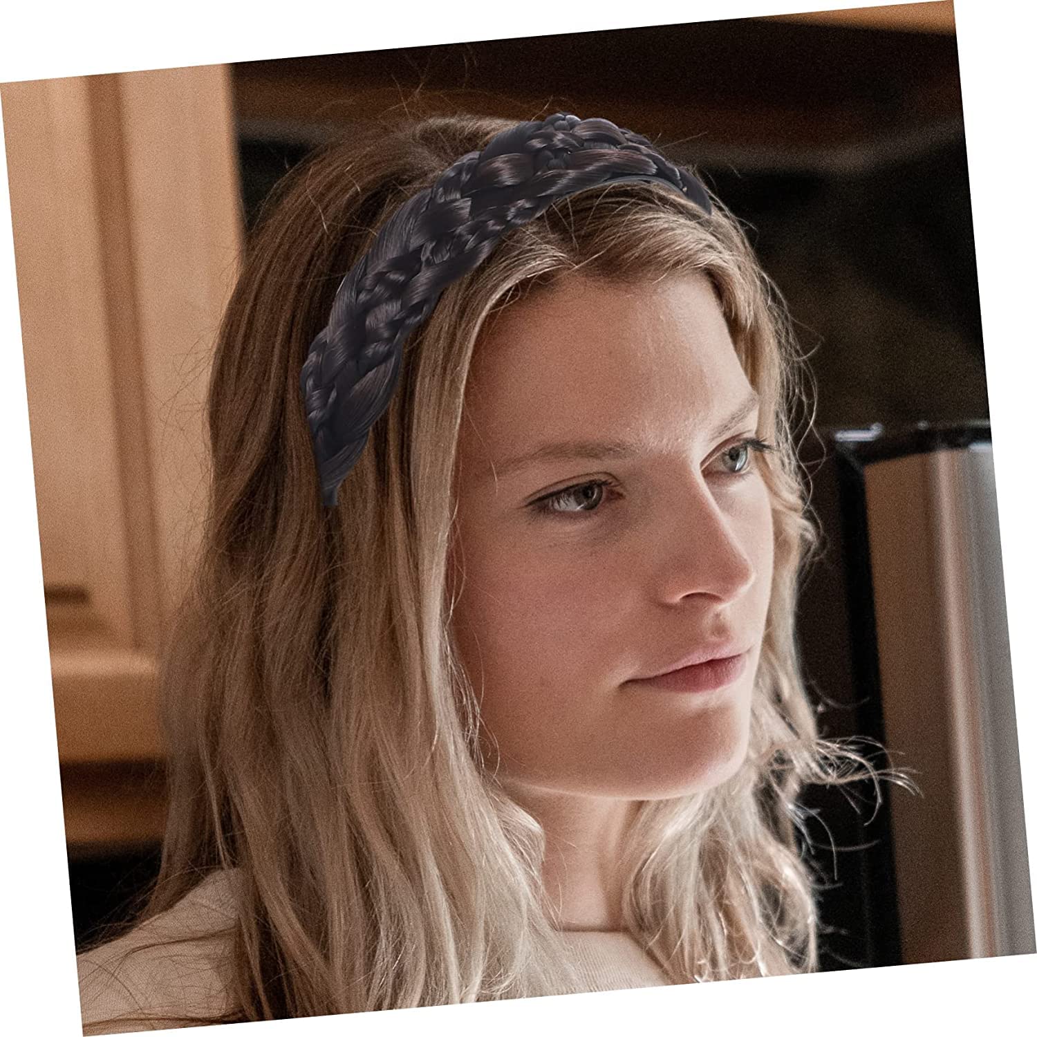 Women's Braided Headband with Fake Bangs - Black Hairband for Women & Girls | Perfect for Cosplay, Costume Parties & Everyday Styling