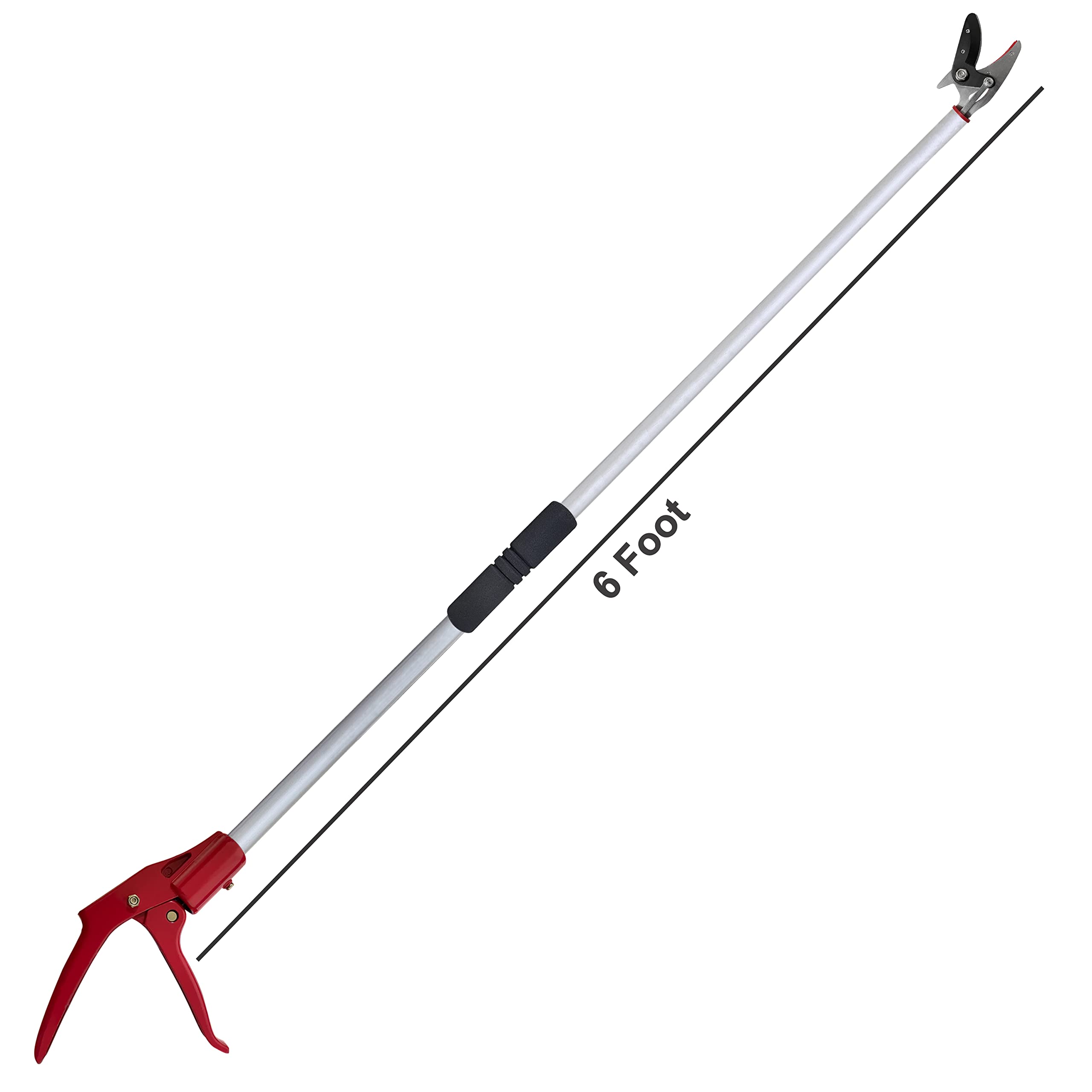 6FT Tree Trimmer Pole Pruner - Lightweight Aluminum Long Reach Pruning Shears with Cut & Hold Function - Perfect for Fruit Picking, Branch Trimming and Garden Maintenance (Ideal for Tall Trees & Hard-to-Reach Branches)