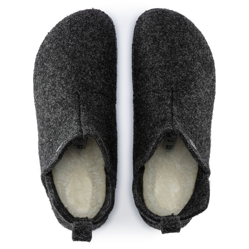 Birkenstock Andermatt Shearling Wool Felt Slippers for Women & Men - Cozy Indoor/Outdoor House Shoes - Warm Winter Home Comfort with Premium Wool Lining - Anthracite Grey