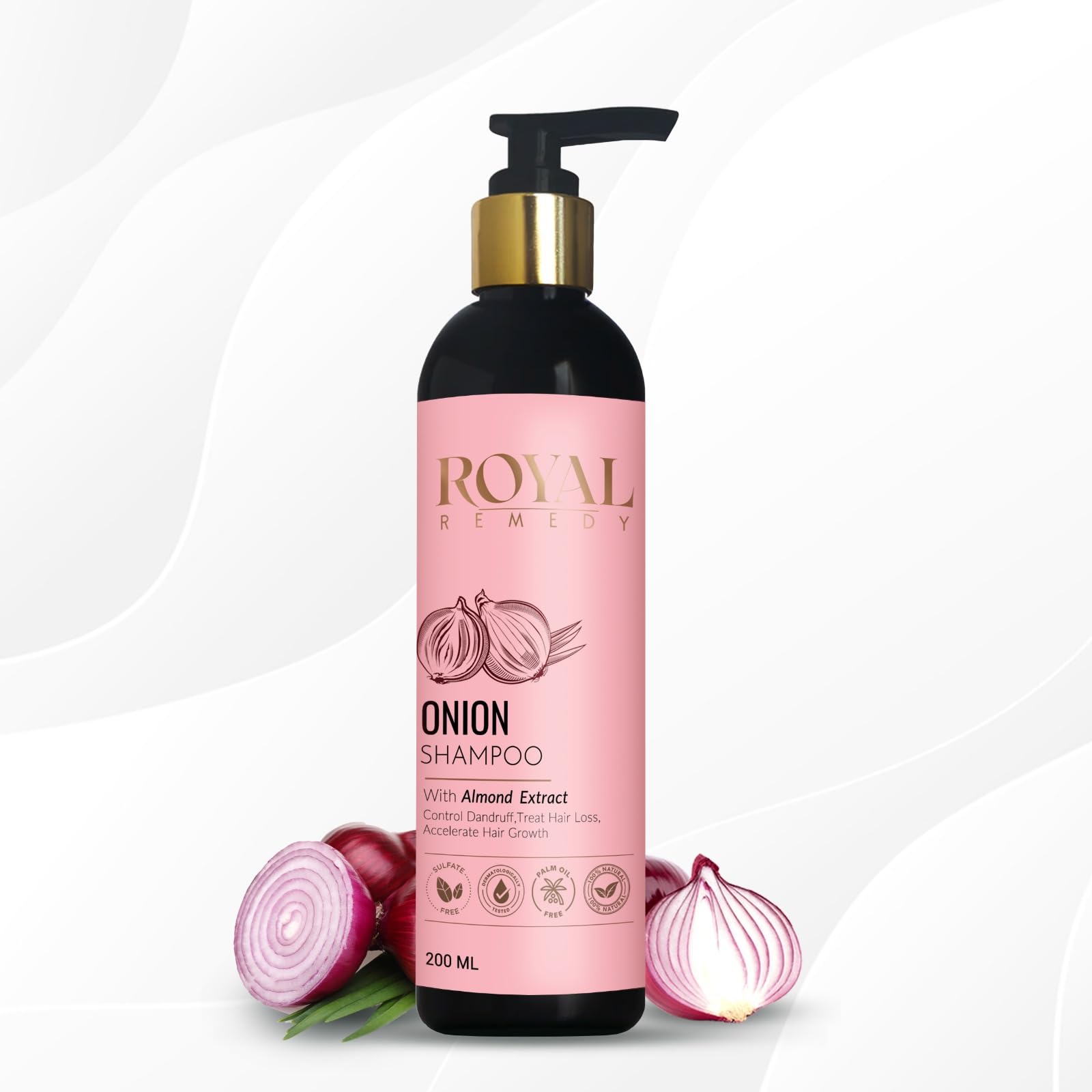 Royal Remedy Onion Shampoo with Almond Extract - Controls Dandruff, Reduces Hair Loss & Promotes Hair Growth | Enriched with Plant Keratin | For Men & Women | 200ml | Perfect for Daily Hair Care & Scalp Health