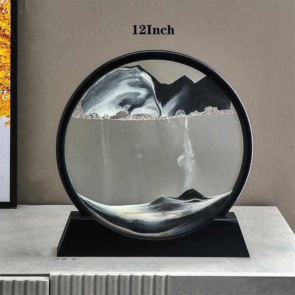 3D Moving Sand Art Picture - Deep Sea Sandscape Liquid Motion Decor | Round Glass Sand Painting for Relaxation | Large Desktop Decoration & Toy for Adults & Kids | Perfect for Home Office, Meditation & Stress Relief Gifts