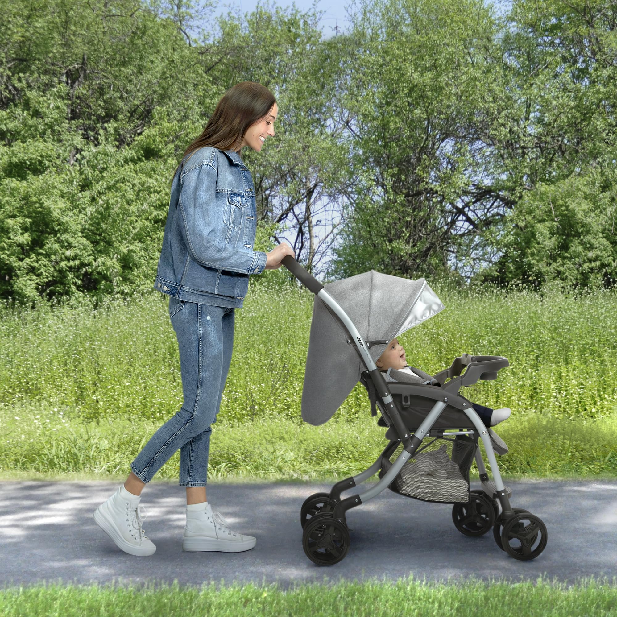 Jeep Unlimited Reversible Handle Stroller - Grey Tweed Baby Stroller with Adjustable Seat | Perfect for Newborns, Toddlers & Travel | Lightweight Compact Design for Shopping, Park Walks & Airplane Travel