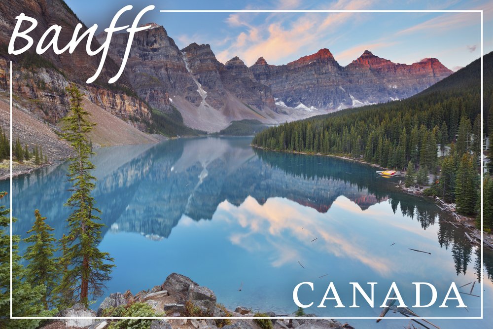 Lantern Press Banff Canada Moraine Lake 16x24 Wrapped Canvas Wall Art - Stunning Landscape Painting for Living Room, Bedroom & Office Decor