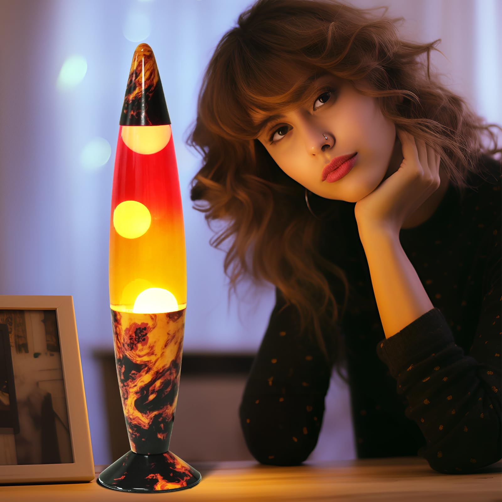 16 Inch Volcano Rocket Magma Lamp - Motion Liquid Lava Lamp with Volcanic Base, Yellow Liquid & White Wax - Relaxing Night Light for Adults, Kids, Women & Girls - Perfect Christmas Gift for Home Decor, Bedroom, Office & Party