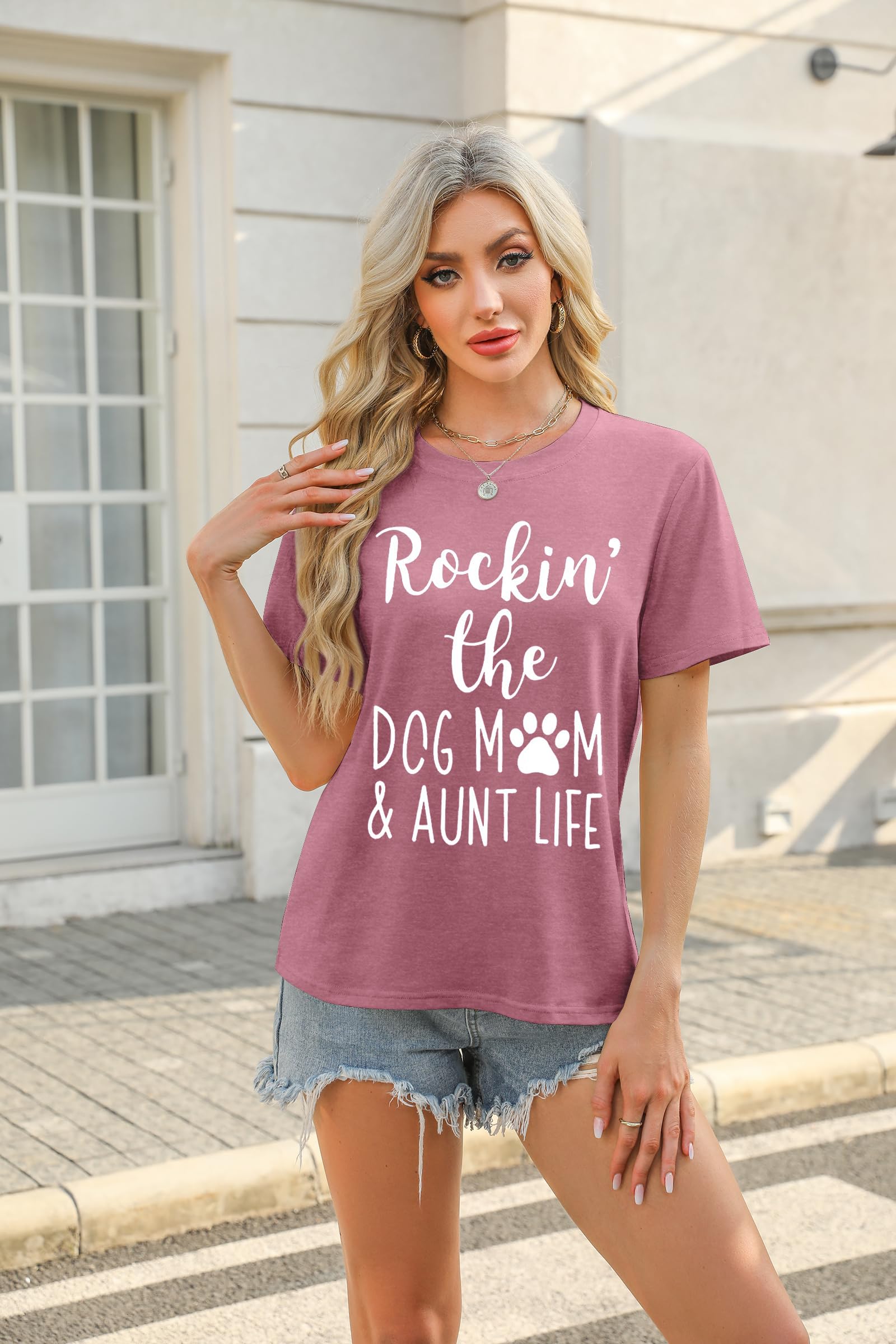 Funny Dog Mom Shirt for Women - Cute Dog Paw Graphic Tee - Rockin' The Dog Mom Life - Perfect Gift for Dog Lovers - Short Sleeve Casual Top - Ideal for Dog Parks, Walks & Pet Lover Events