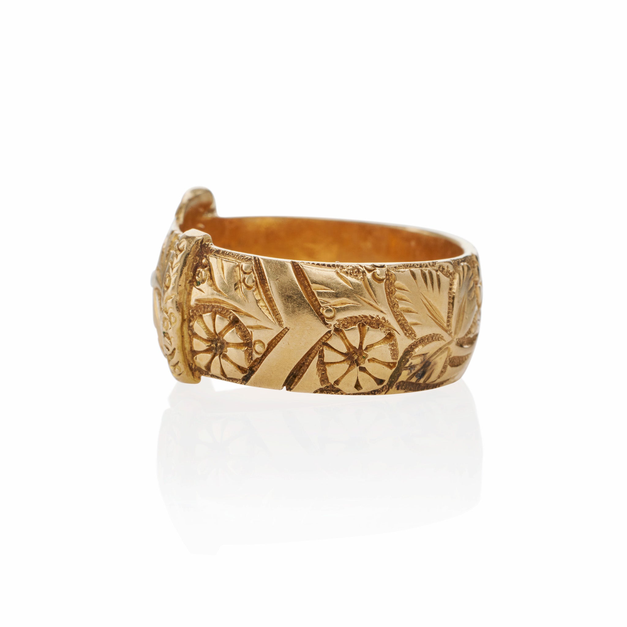 Antique English 18K Gold Buckle Ring - Vintage Jewelry for Women, Elegant Statement Piece for Weddings, Parties & Special Occasions