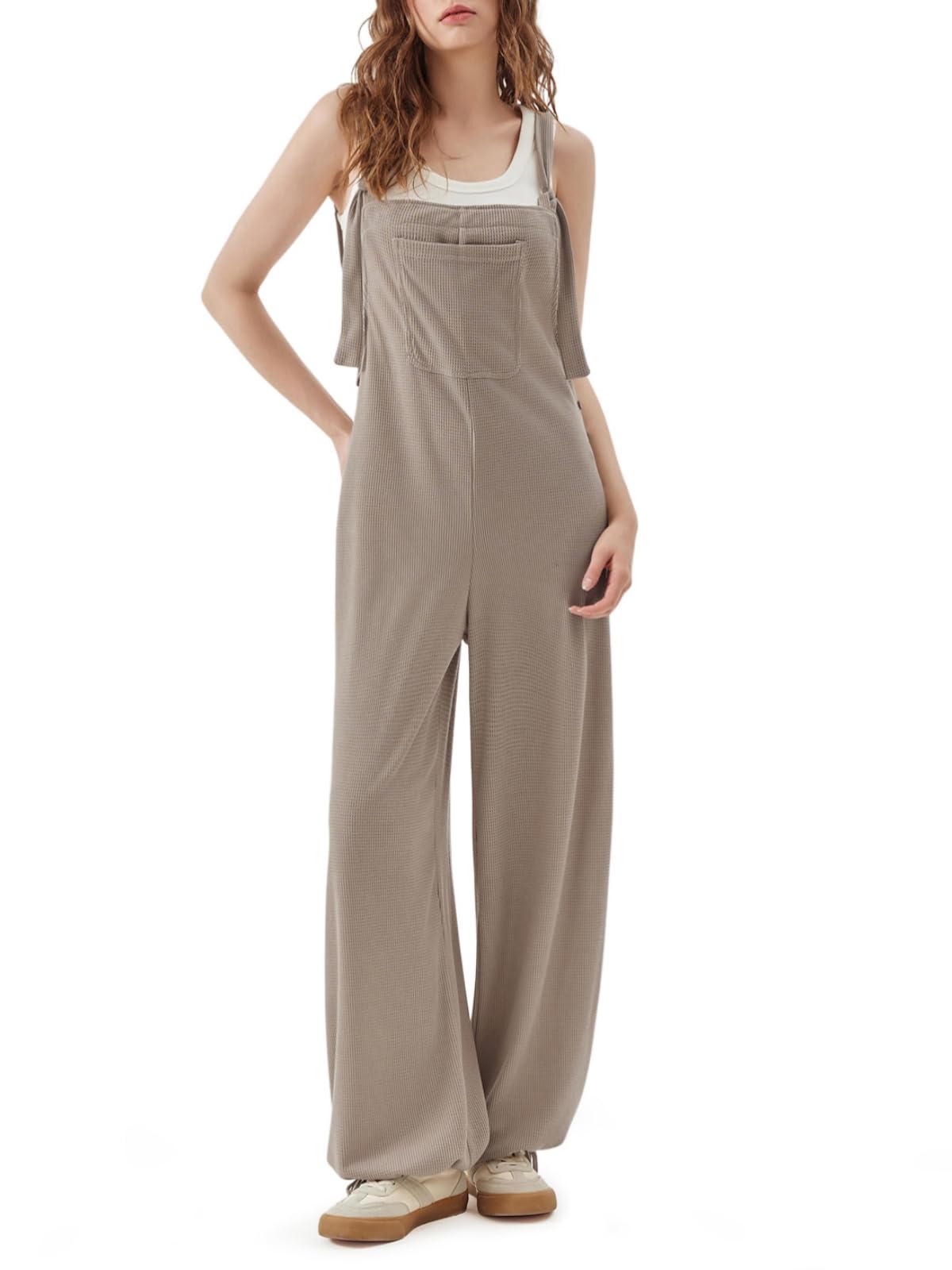 Women's Waffle Knit Overalls - Loose Casual Bib Wide Leg Jumpsuit Romper Outfit for Women | Comfortable Lounge Wear, Fall Fashion, Street Style Outfits