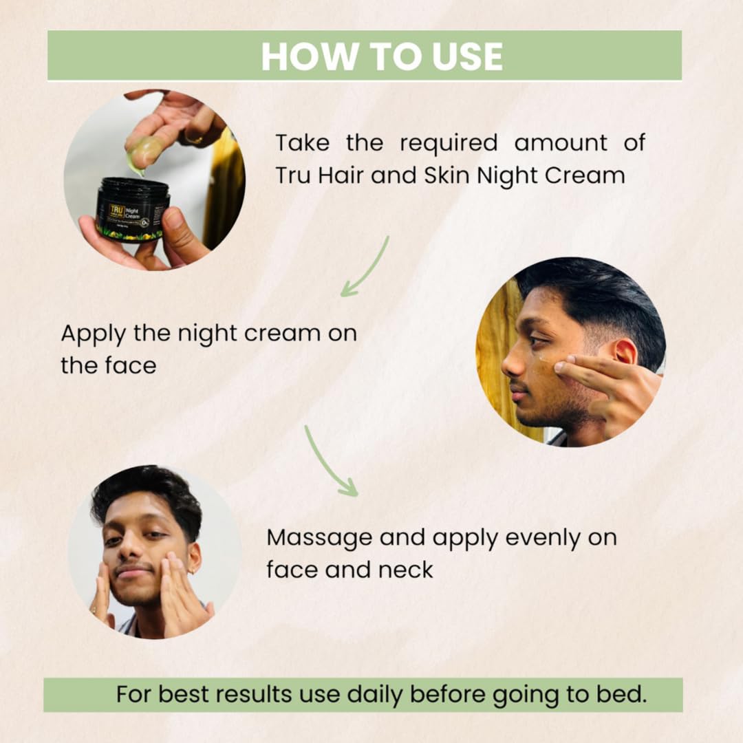 TRU HAIR & SKIN Green Tea & Niacinamide Night Cream for Acne Prone Skin - 50g | Fades Acne & Dark Spots | Hydrating Anti-Aging Face Moisturizer | Perfect for Nighttime Skincare Routine
