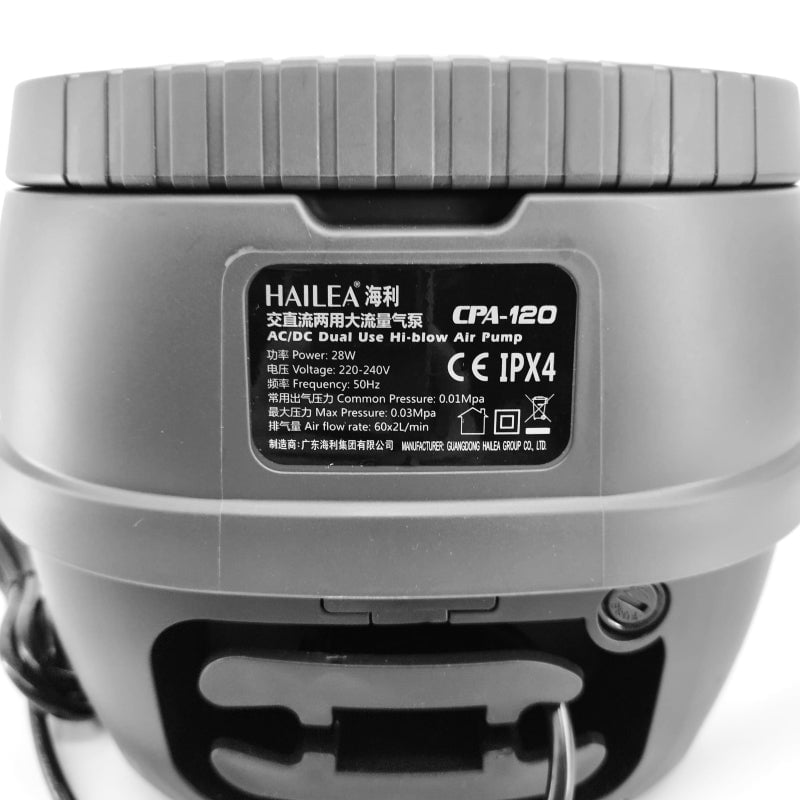 HAILEA CPA 120 AC/DC Aquarium Air Pump - High Performance Oxygen Pump for Fish Tanks, Hydroponics, and Pond Aeration - Quiet & Energy Efficient for Home and Commercial Use