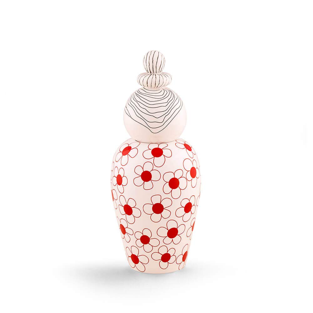 Seletti Pepa Dolomite Vase with Lid - Modern Red Ceramic Flower Vase for Home Decor, Wedding Centerpiece & Gift Idea