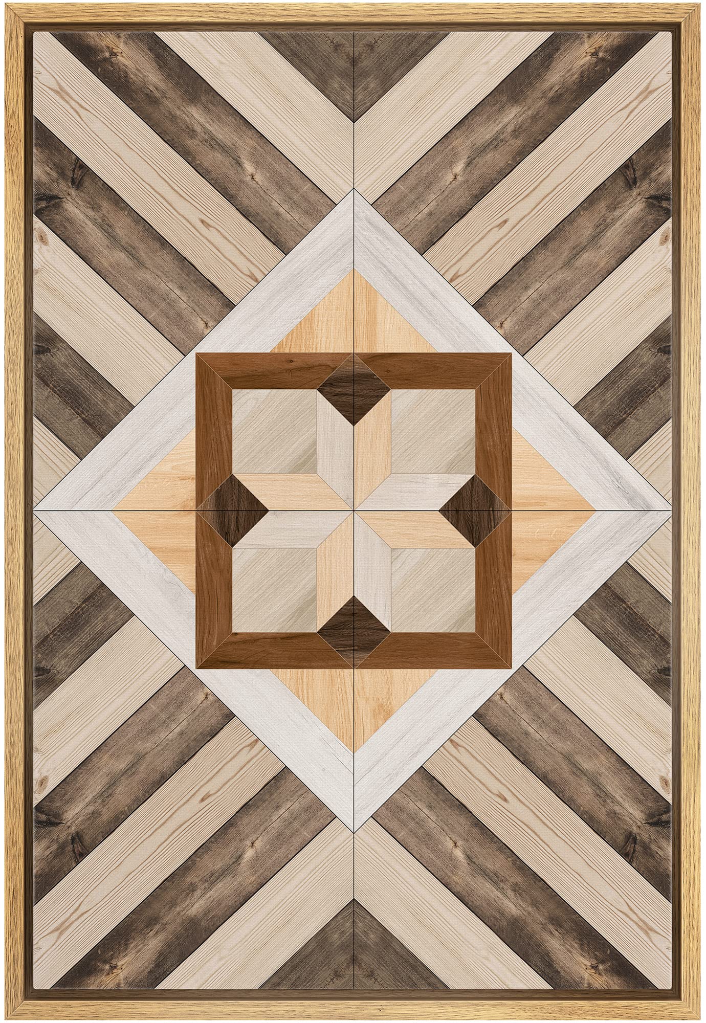 IDEA4WALL Framed Canvas Print Wall Art - Western Decor Geometric Polygon Wood Panel Pattern, Abstract Shapes Modern Nordic Minimal Boho Style for Living Room, Bedroom, Office, Dorm, and Studio - 24