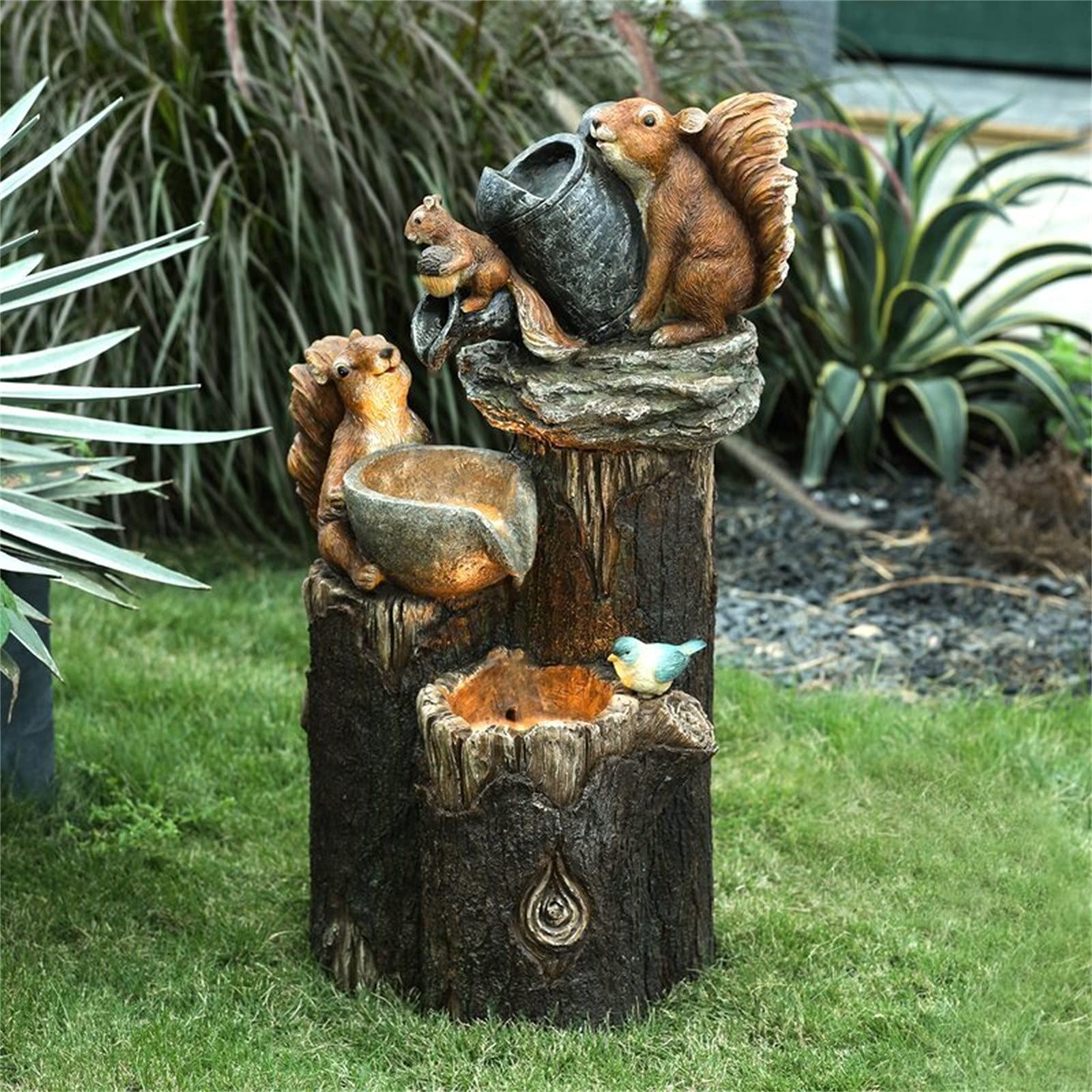 Solar Powered LED Garden Statue - Squirrel Water Fountain with Solar Lights, Creative Resin Outdoor Sculpture for Yard, Patio, Christmas & Holiday Decorations - Perfect for Garden, Lawn, Backyard Decor & Gift Ideas