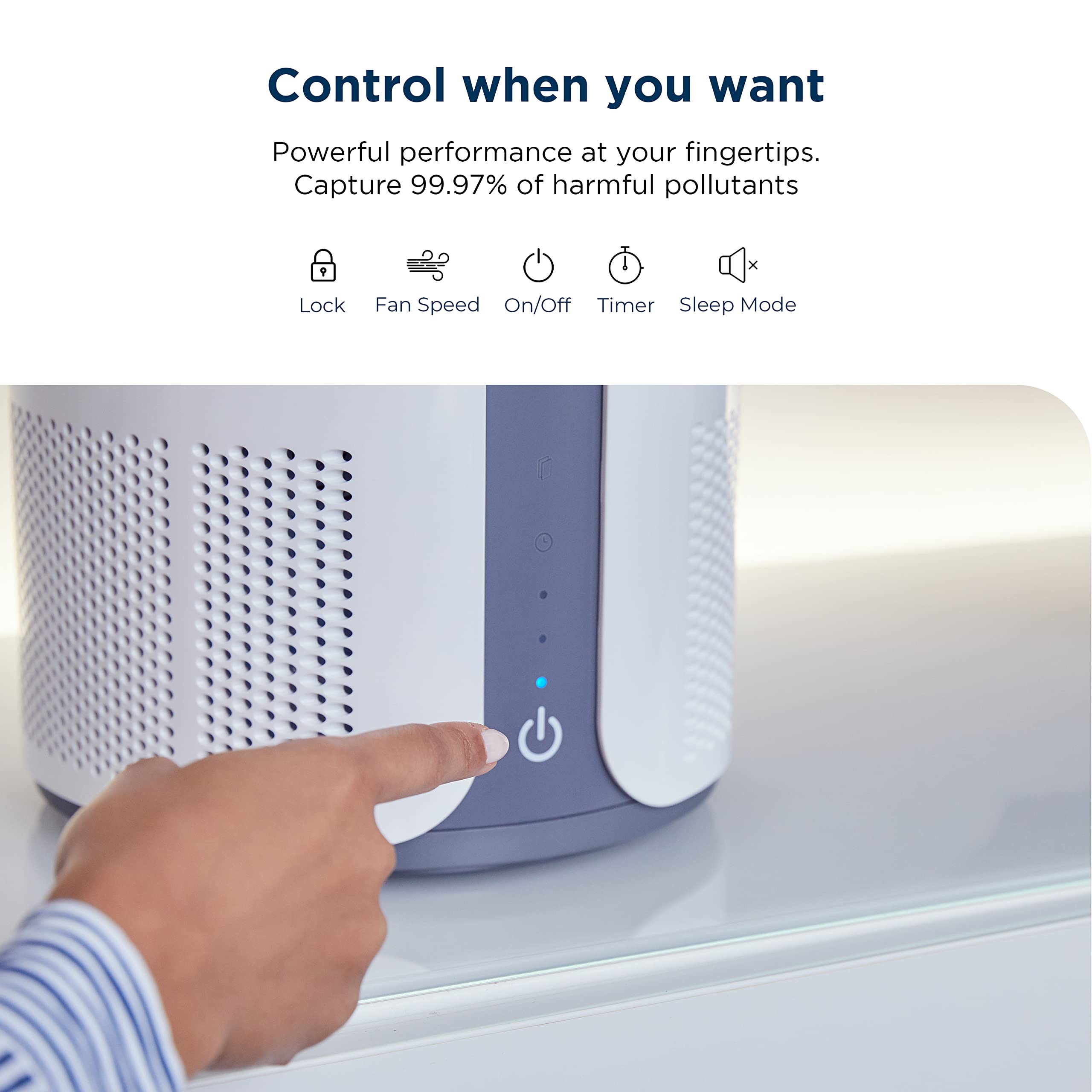 MIKO H13 True HEPA Air Purifier for Large Rooms up to 925 sqft - 3 Fan Speeds, Built-in Timer, 150 CADR, Sleep Mode - Perfect for Bedrooms, Living Rooms & Offices